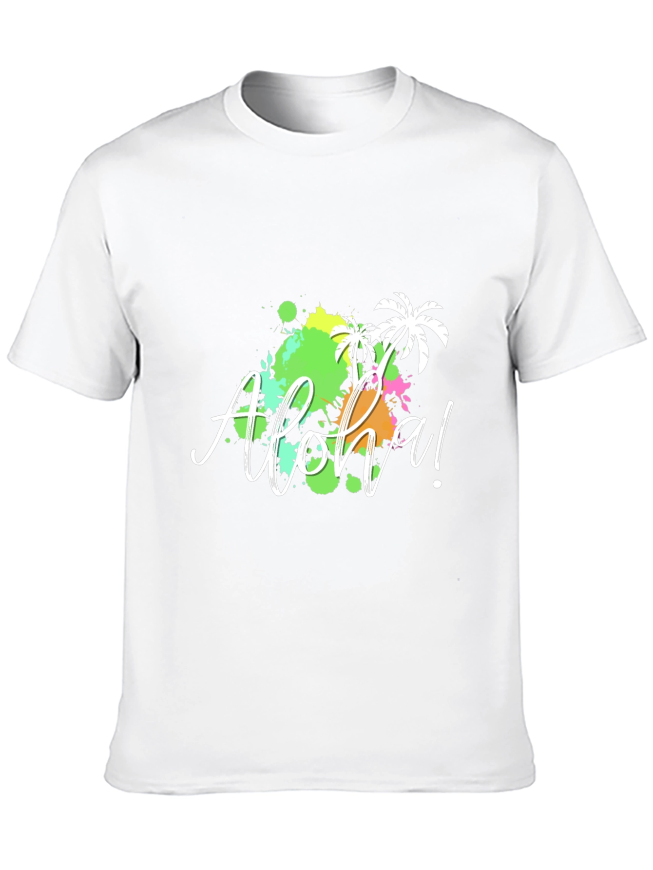 Aloha! Black T-Shirt with Tropical Splatter