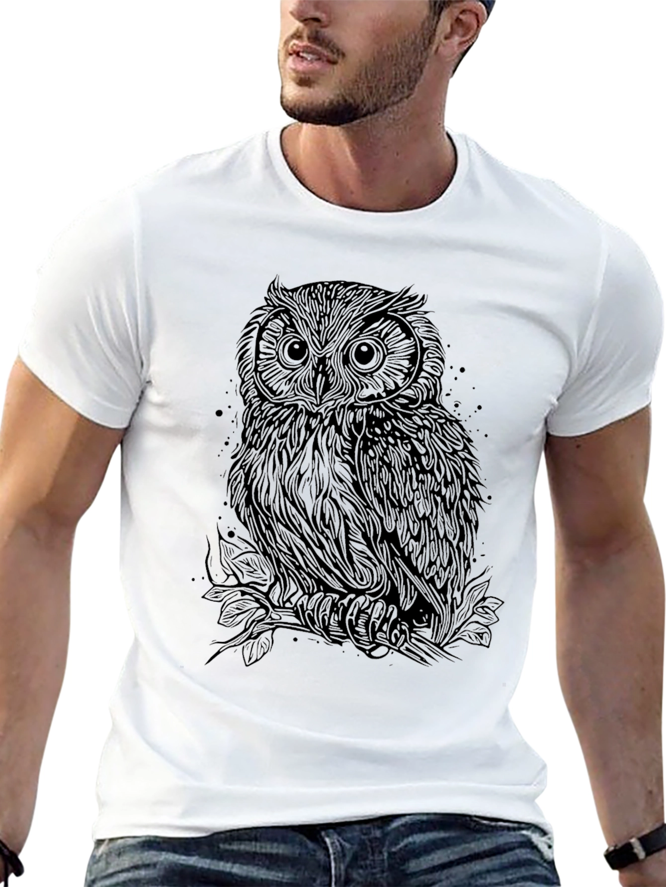 Owl Graphic Print Black T-Shirt