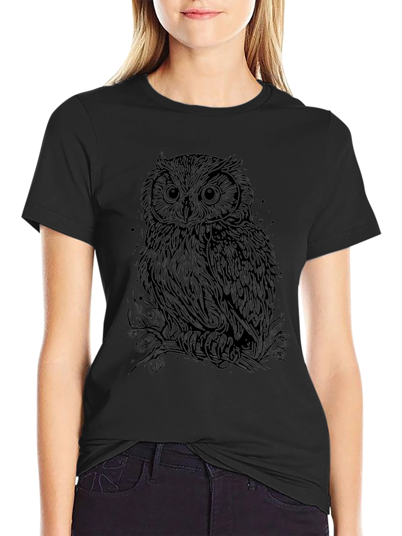 Owl Graphic Print Black T-Shirt