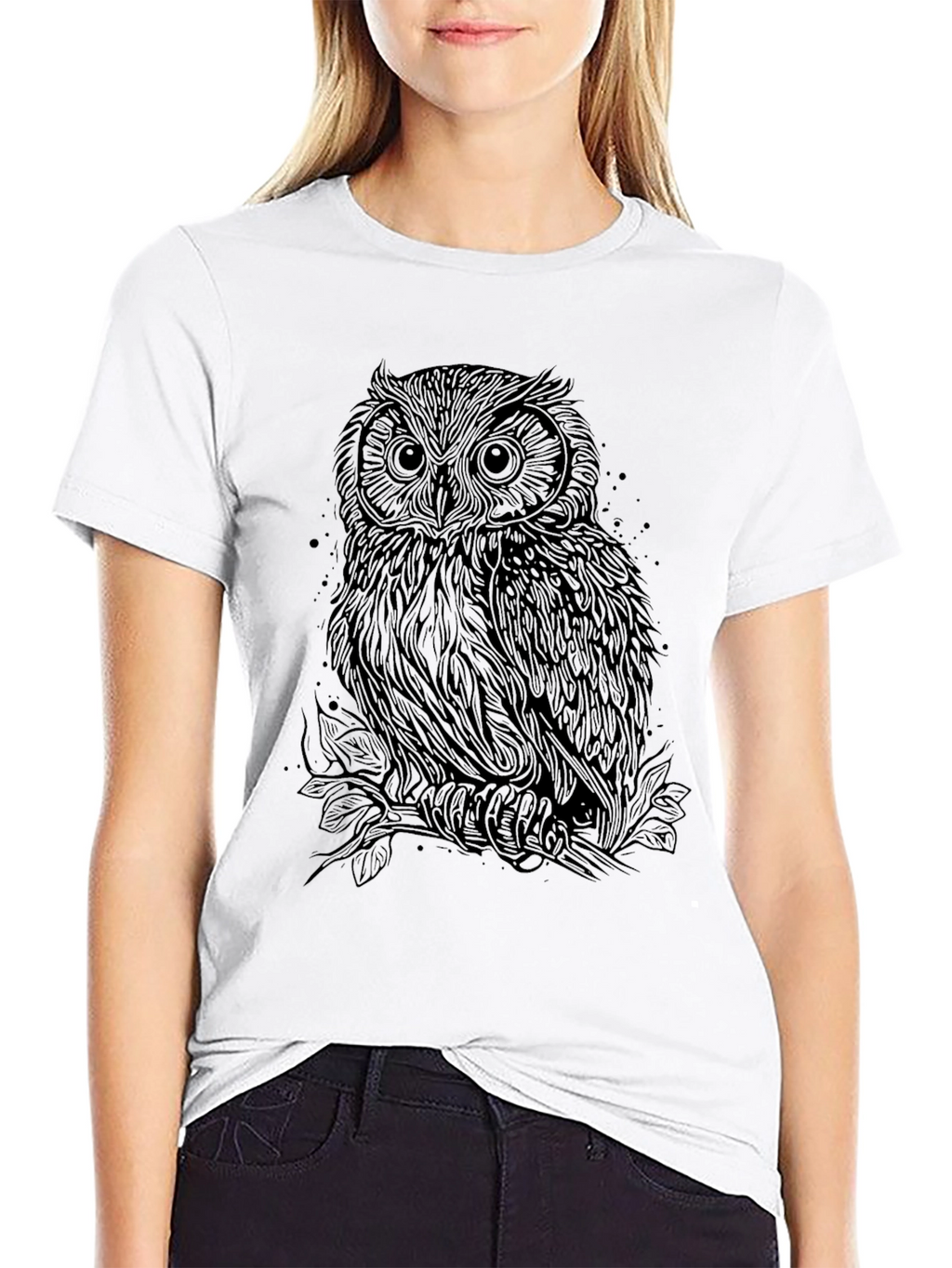 Owl Graphic Print Black T-Shirt