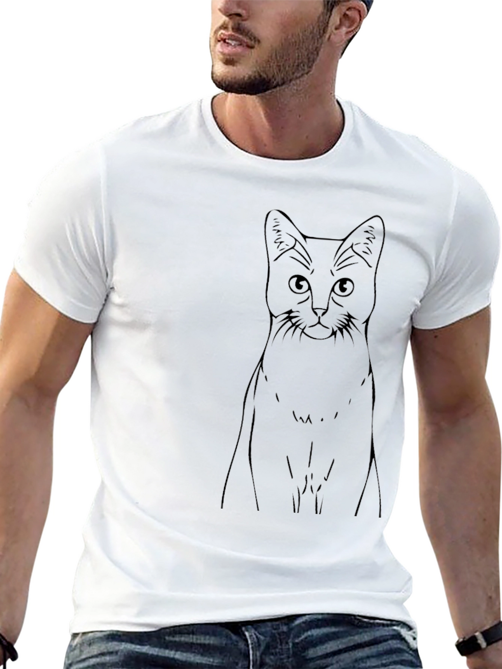 Mens Black Cat Graphic Tee - Modern Style
