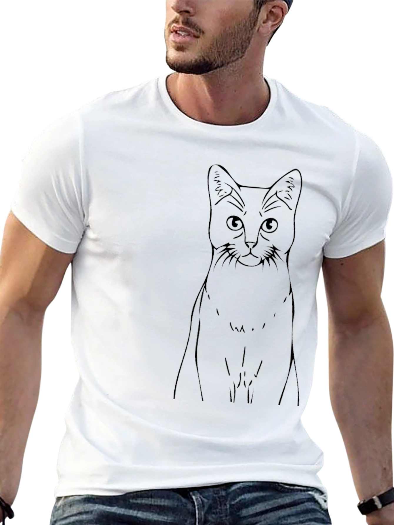 Mens Black Cat Graphic Tee - Modern Style