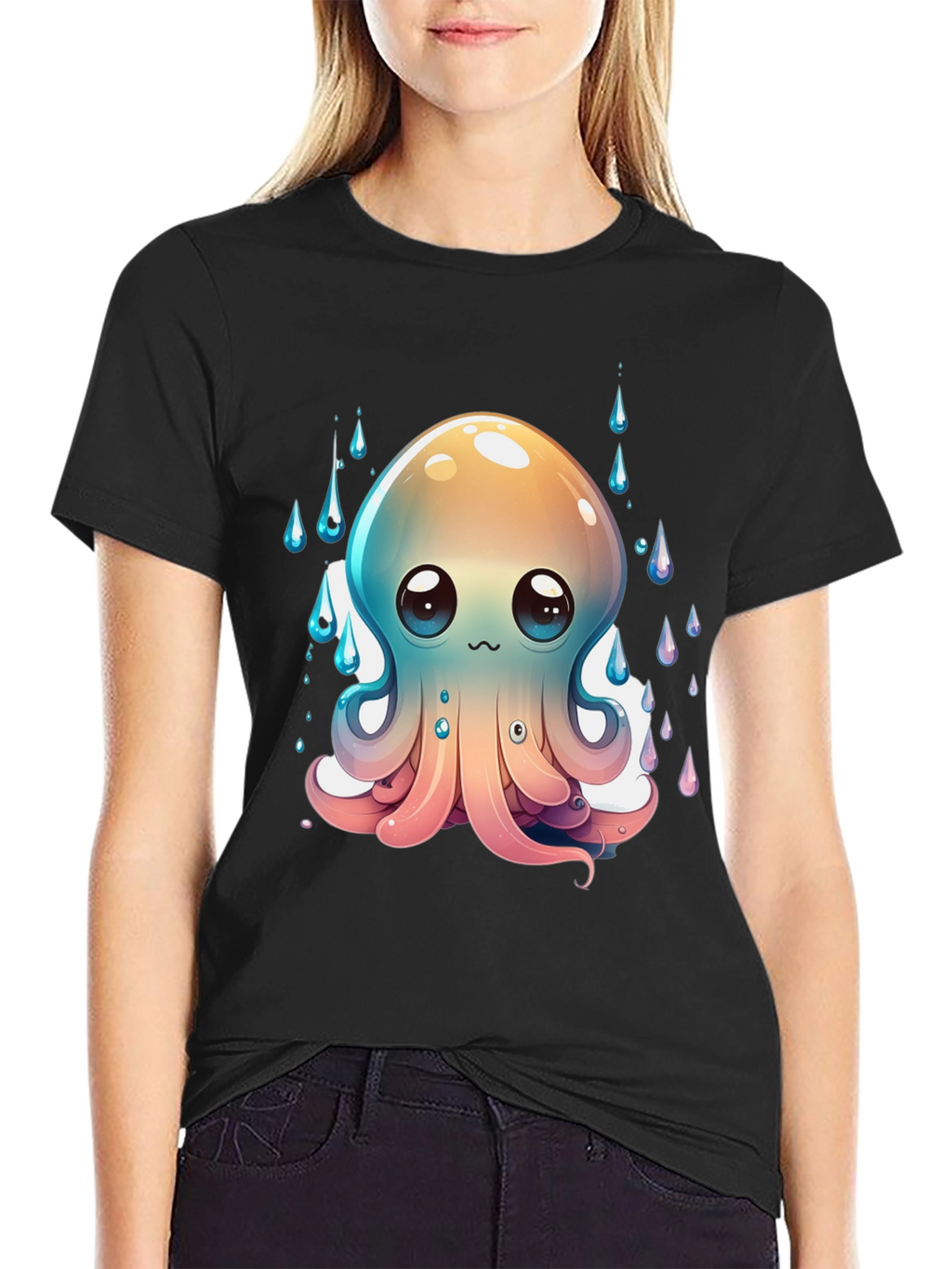 Cute Octopus Graphic Tee - Black