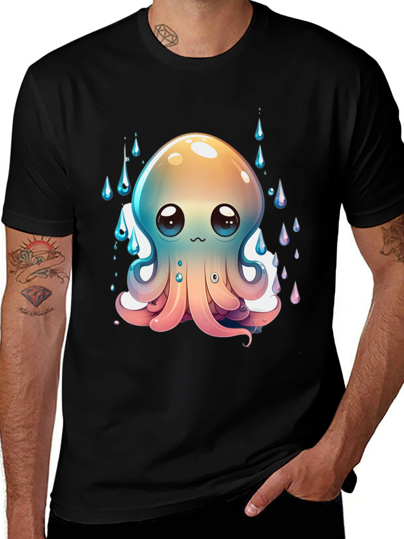 Cute Octopus Graphic Tee - Black