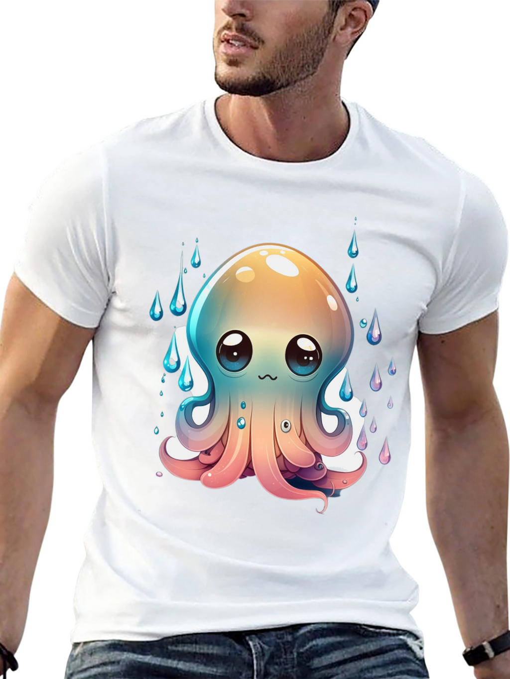 Cute Octopus Graphic Tee - Black