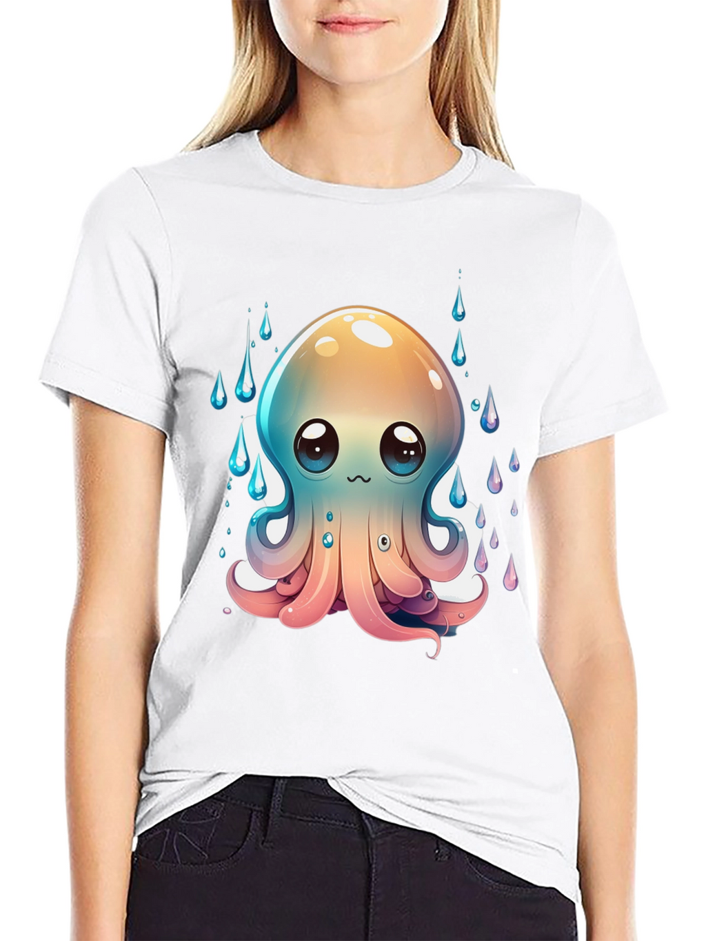 Cute Octopus Graphic Tee - Black