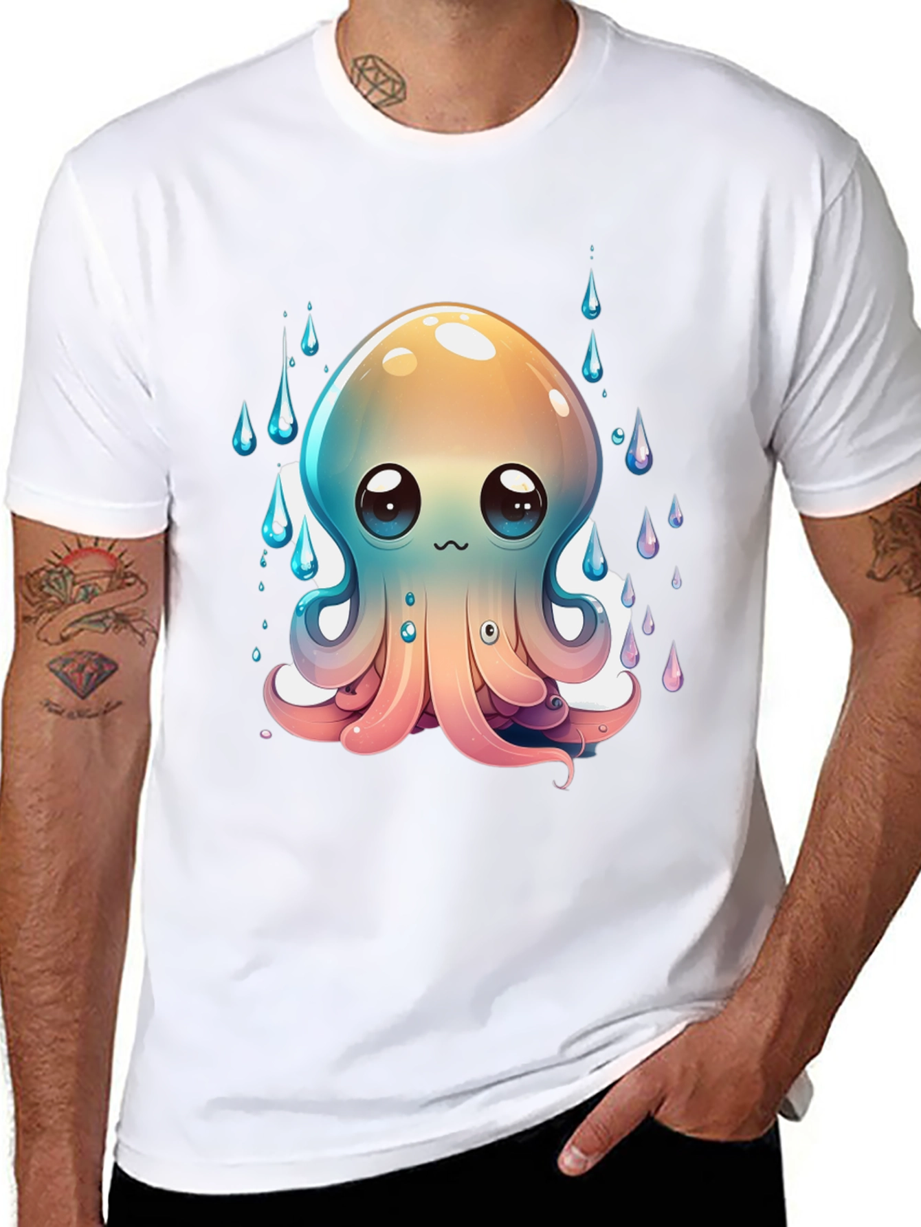 Cute Octopus Graphic Tee - Black