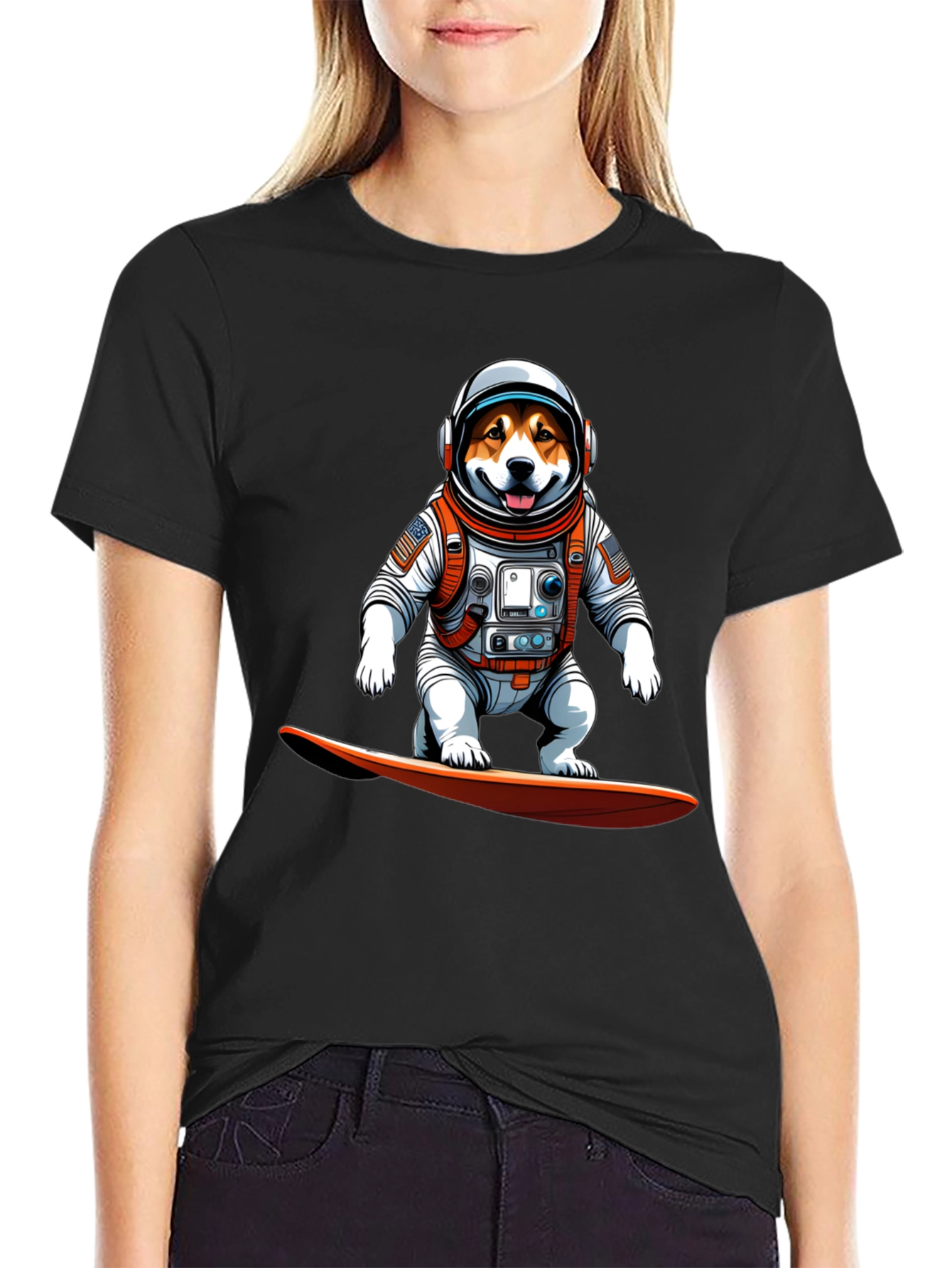 Astronaut Dog Surfing T-Shirt