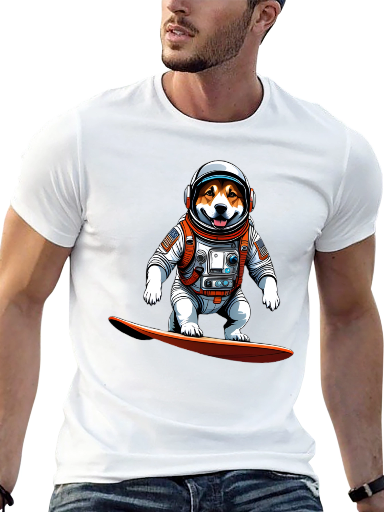 Astronaut Dog Surfing T-Shirt