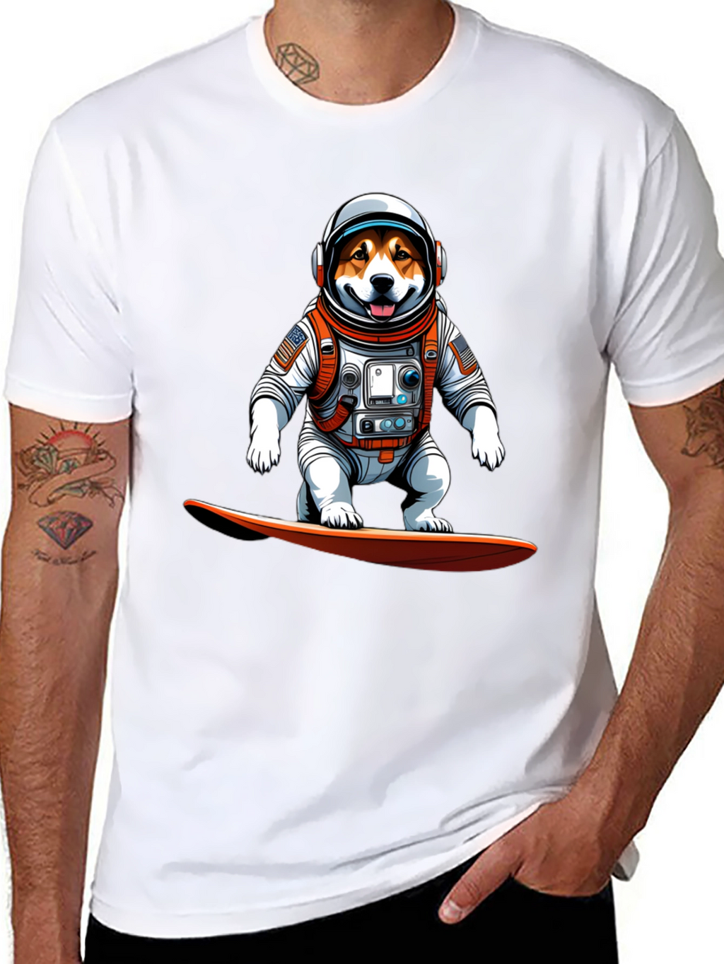 Astronaut Dog Surfing T-Shirt