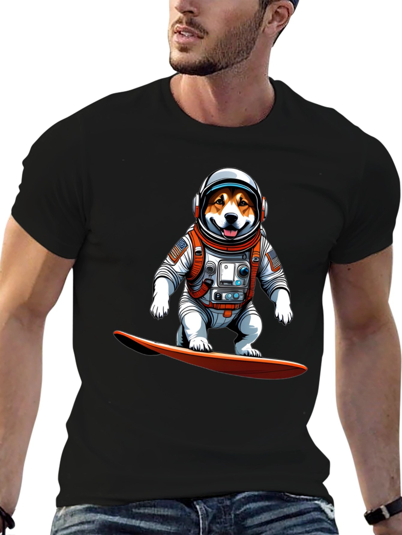 Astronaut Dog Surfing T-Shirt