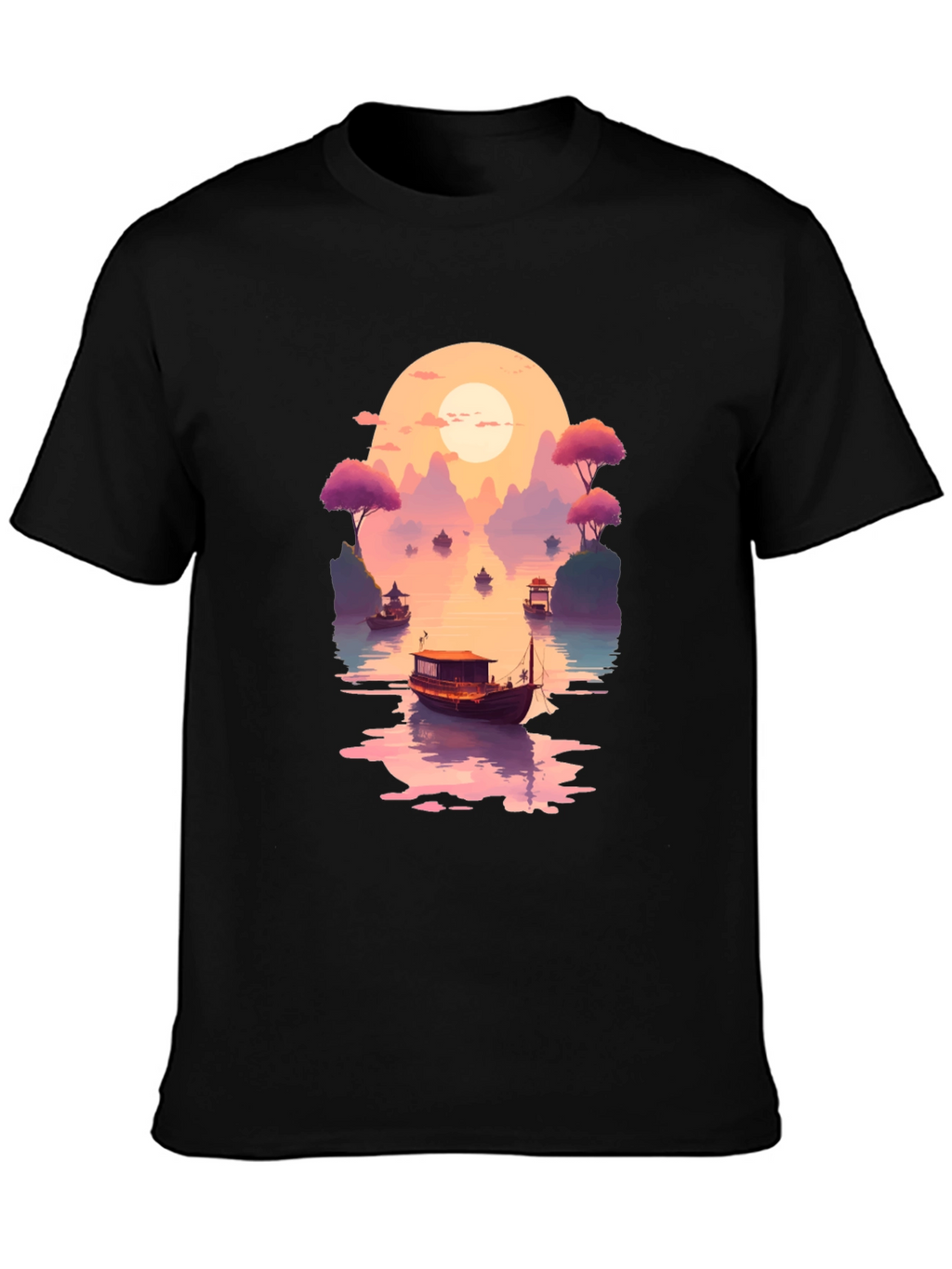 Sunset Lake Boat Graphic Tee