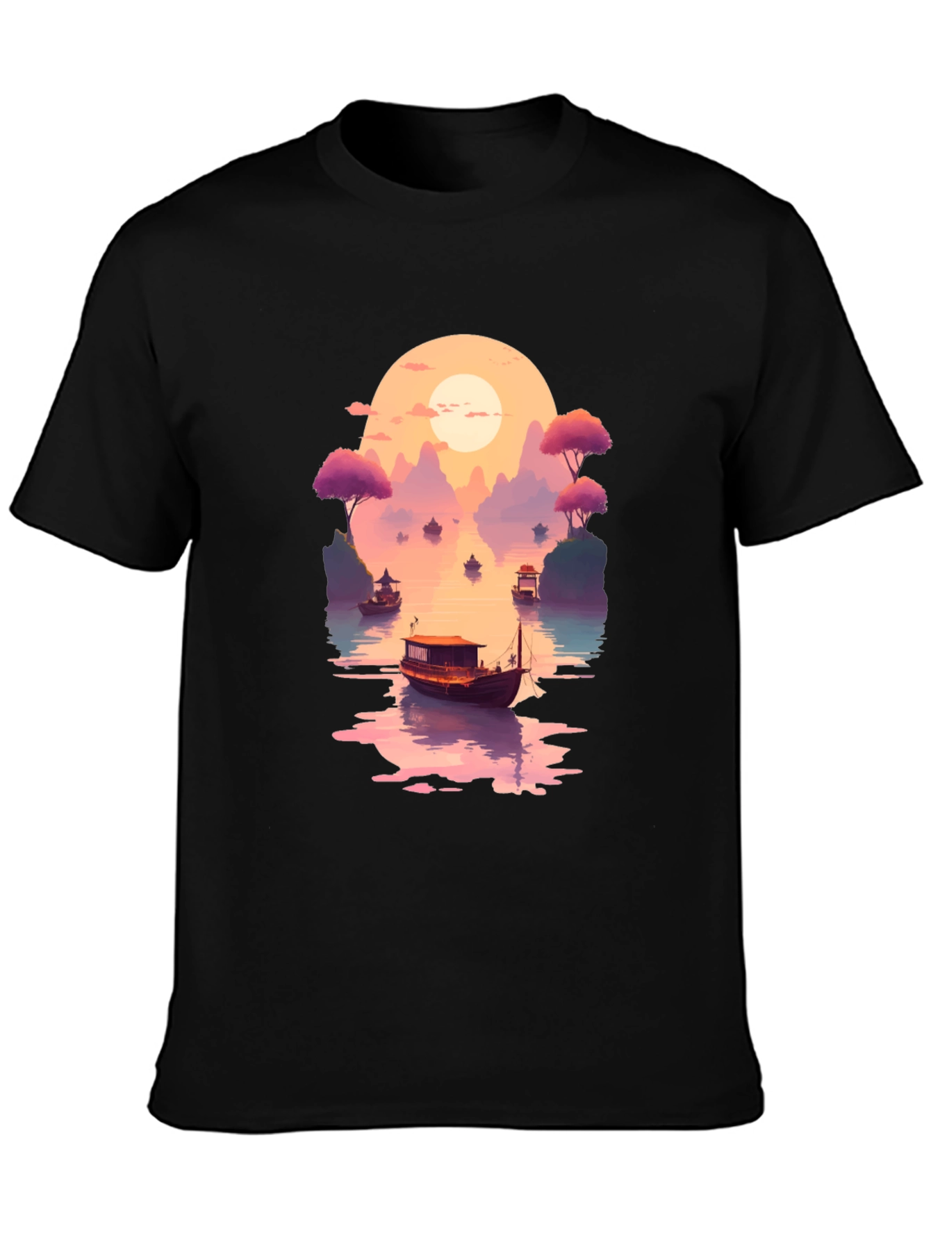 Sunset Lake Boat Graphic Tee