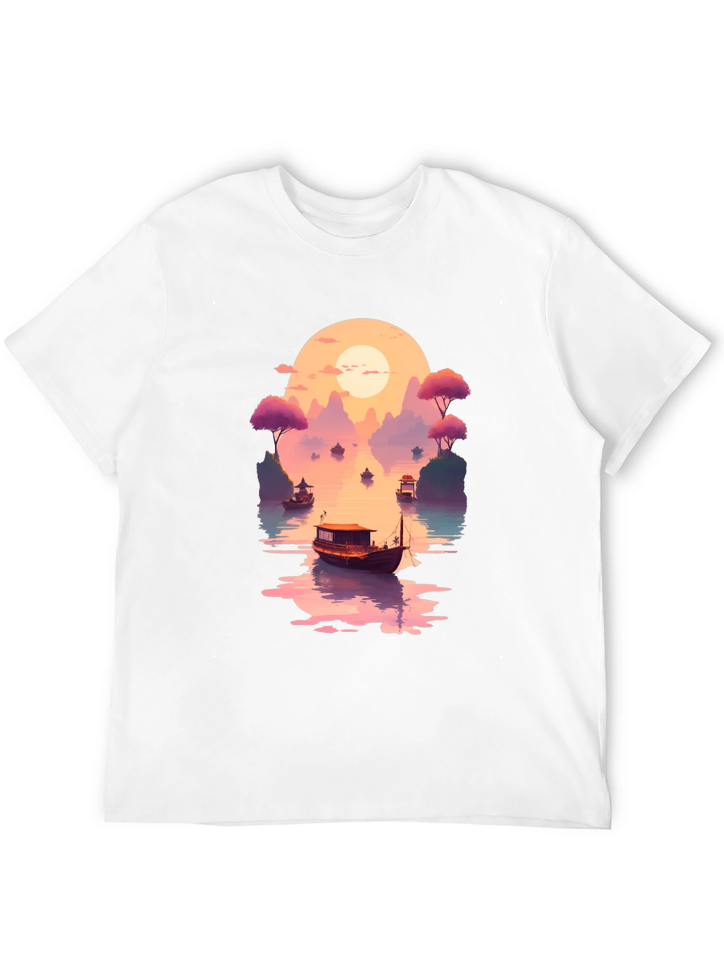 Sunset Lake Boat Graphic Tee