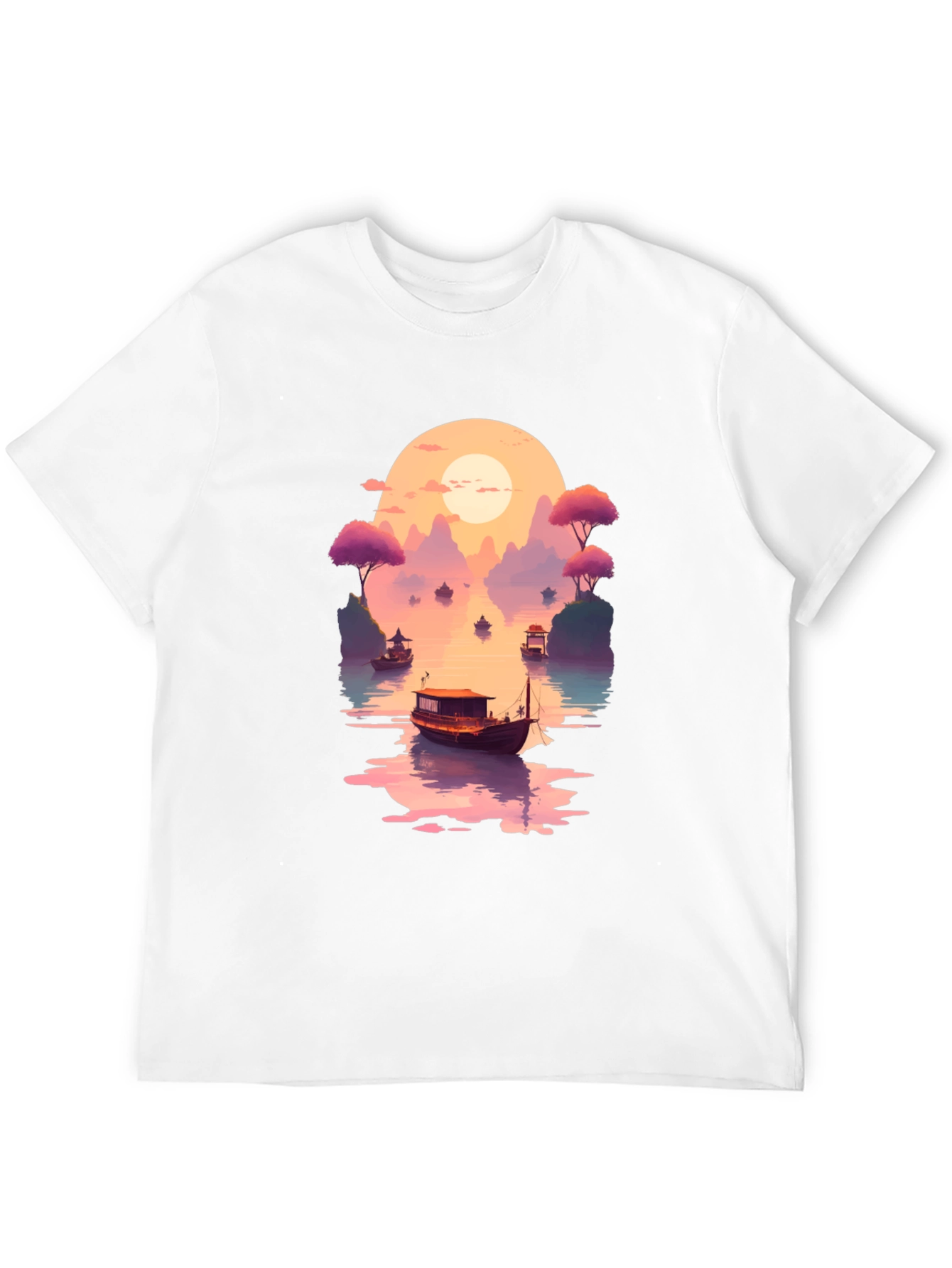 Sunset Lake Boat Graphic Tee