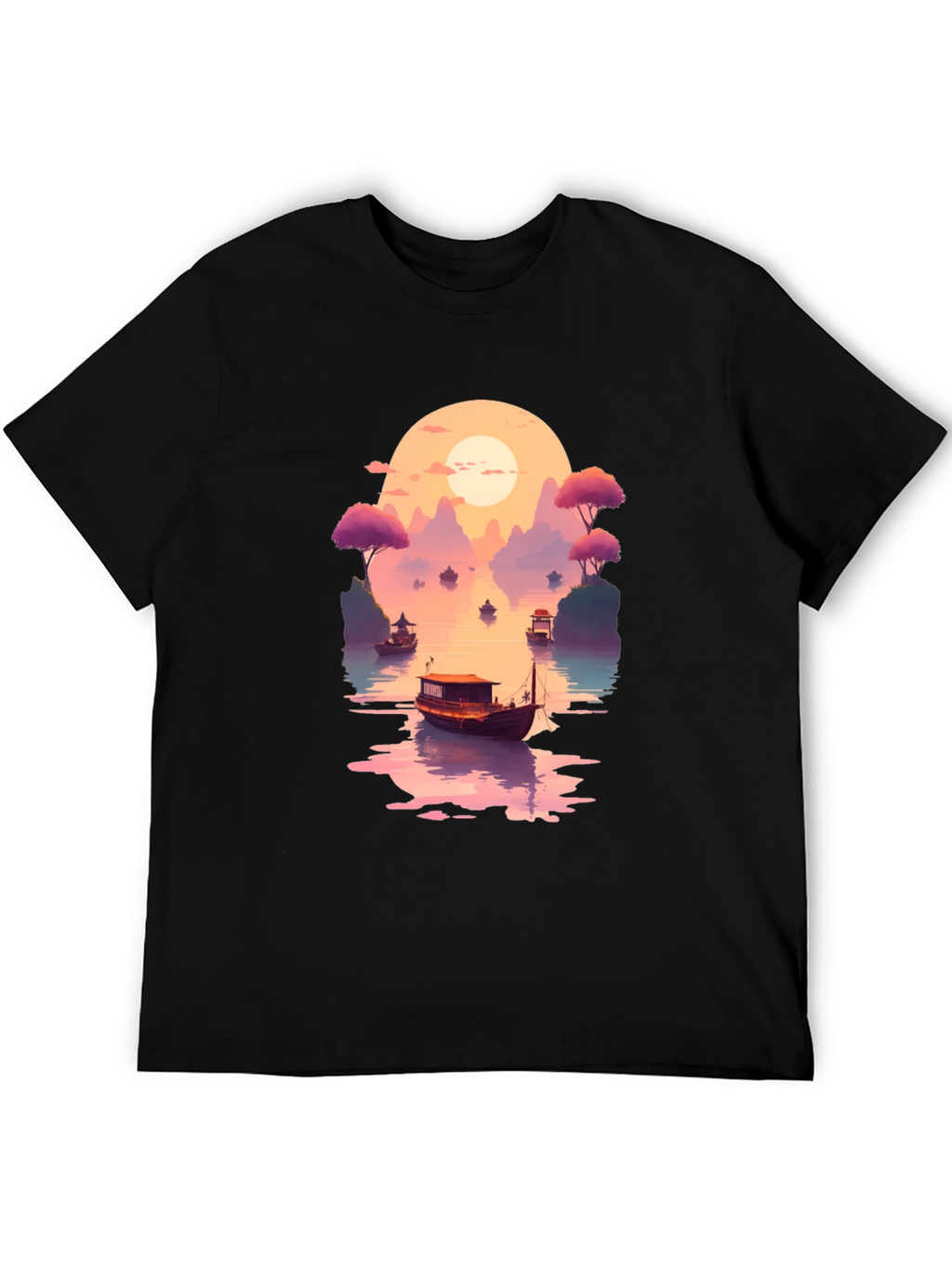 Sunset Lake Boat Graphic Tee