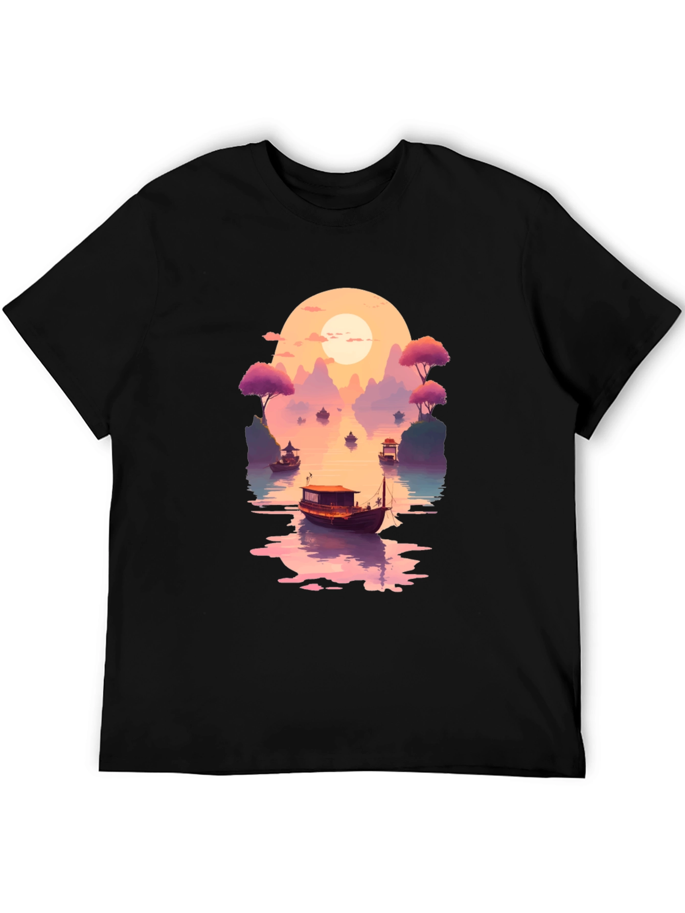 Sunset Lake Boat Graphic Tee