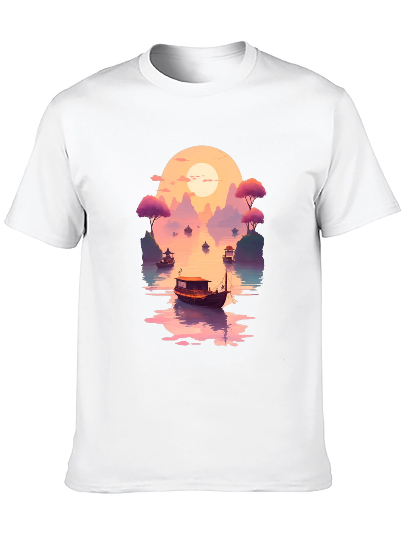 Sunset Lake Boat Graphic Tee