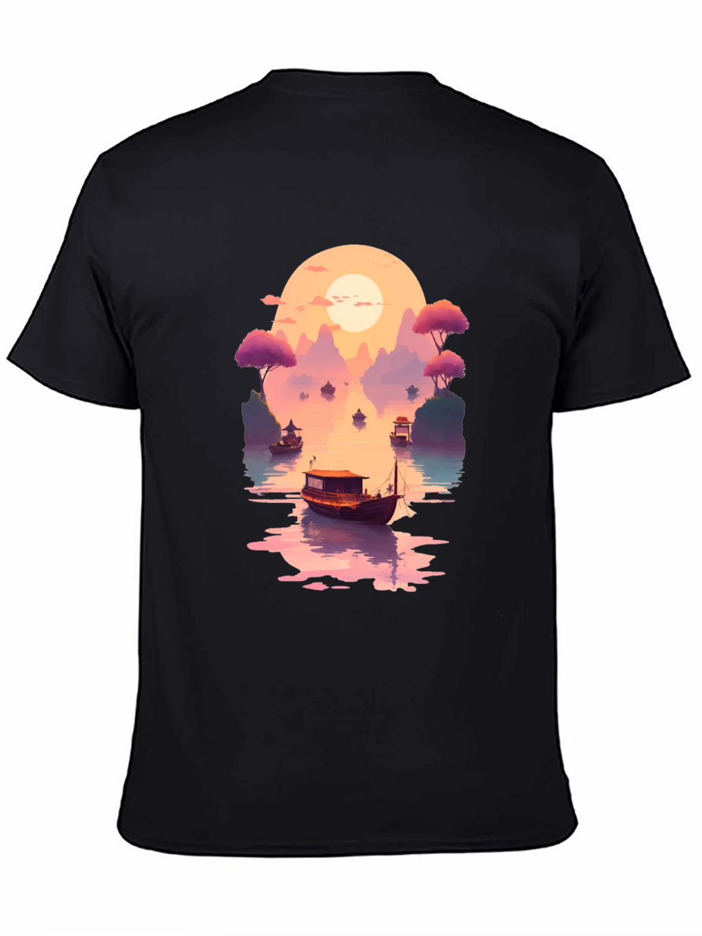 Sunset Lake Boat Graphic Tee