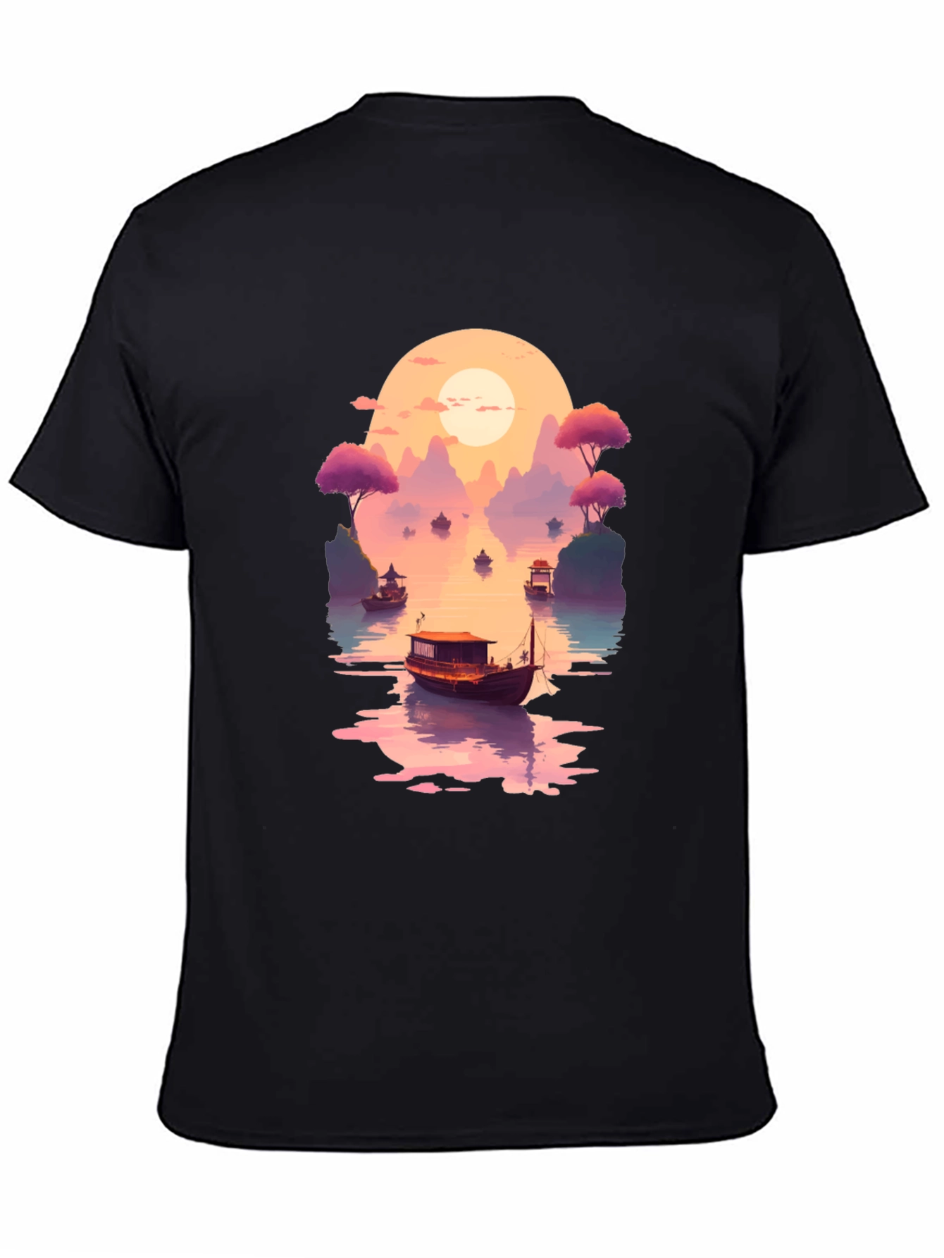 Sunset Lake Boat Graphic Tee