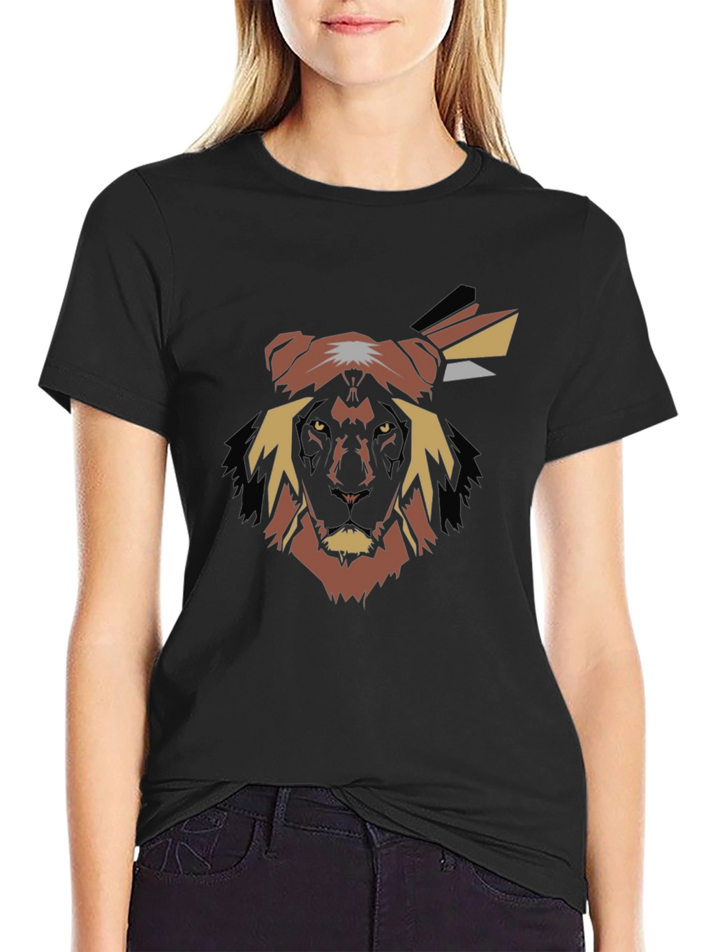 Abstract Lion Head Graphic Tee - Black