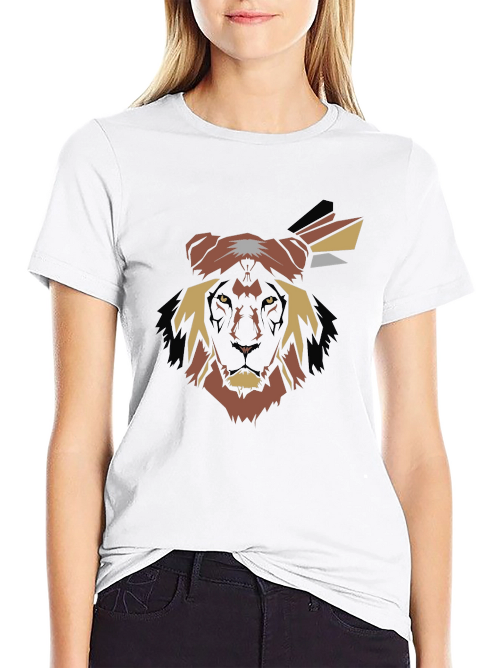 Abstract Lion Head Graphic Tee - Black