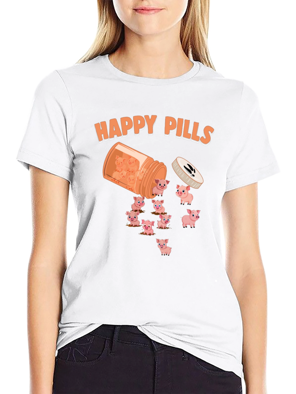 Happy Pills Pig T-Shirt - Cute Animal Graphic Tee