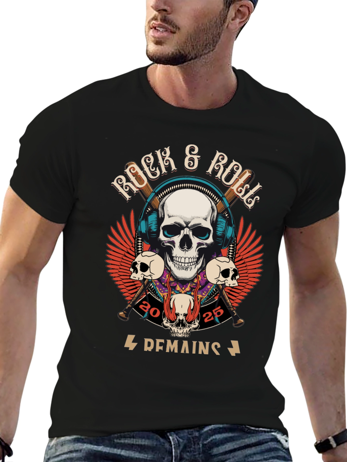 Rock & Roll Graphic T-Shirt - Skull Design