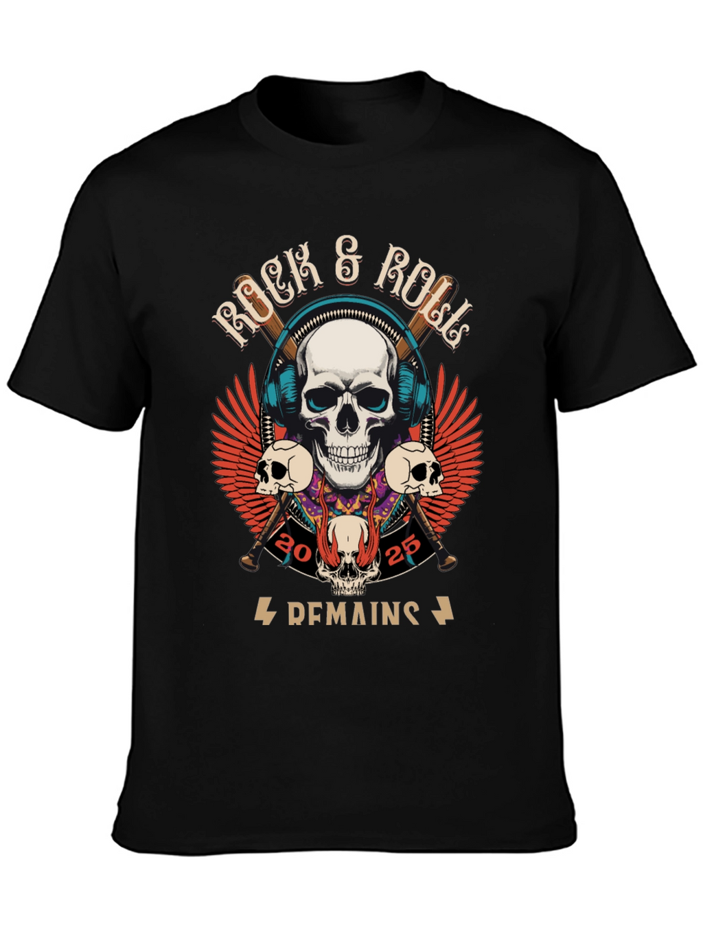 Rock & Roll Graphic T-Shirt - Skull Design