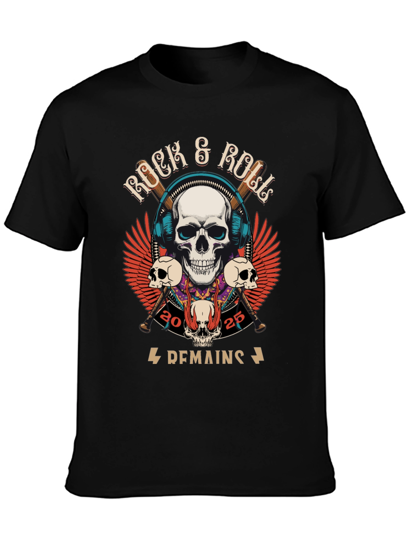 Rock & Roll Graphic T-Shirt - Skull Design