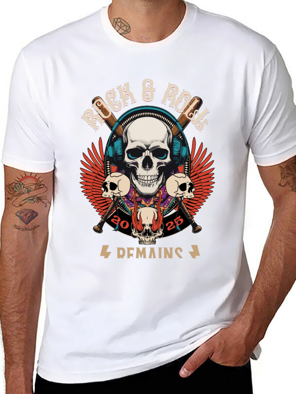 Rock & Roll Graphic T-Shirt - Skull Design