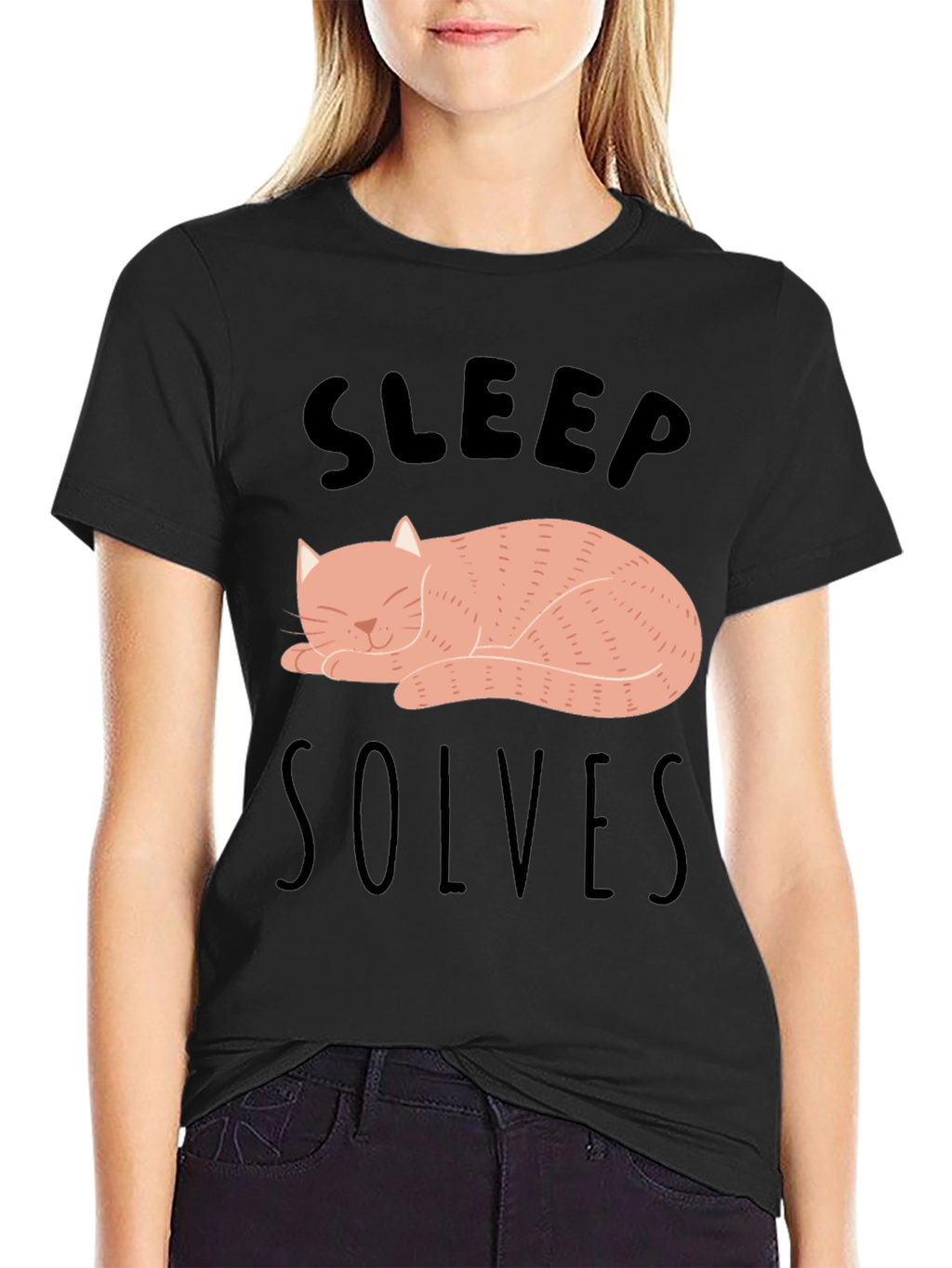 Sleep Solves Everything Cat Graphic T-Shirt
