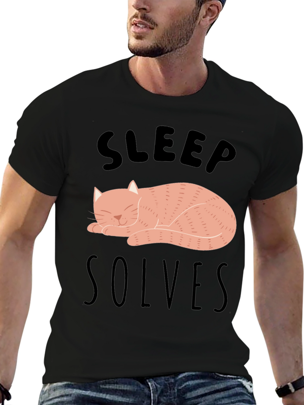 Sleep Solves Everything Cat Graphic T-Shirt