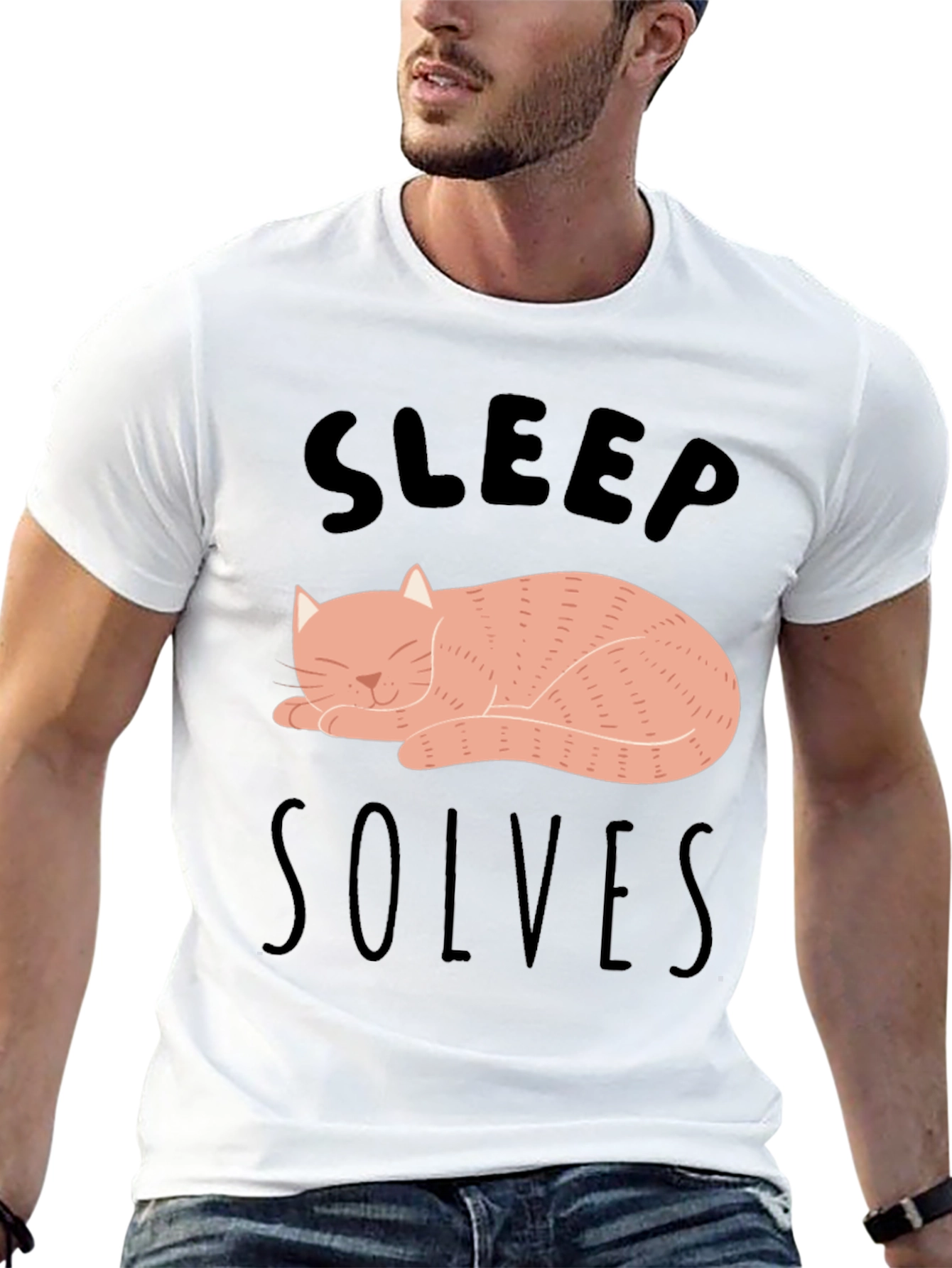Sleep Solves Everything Cat Graphic T-Shirt