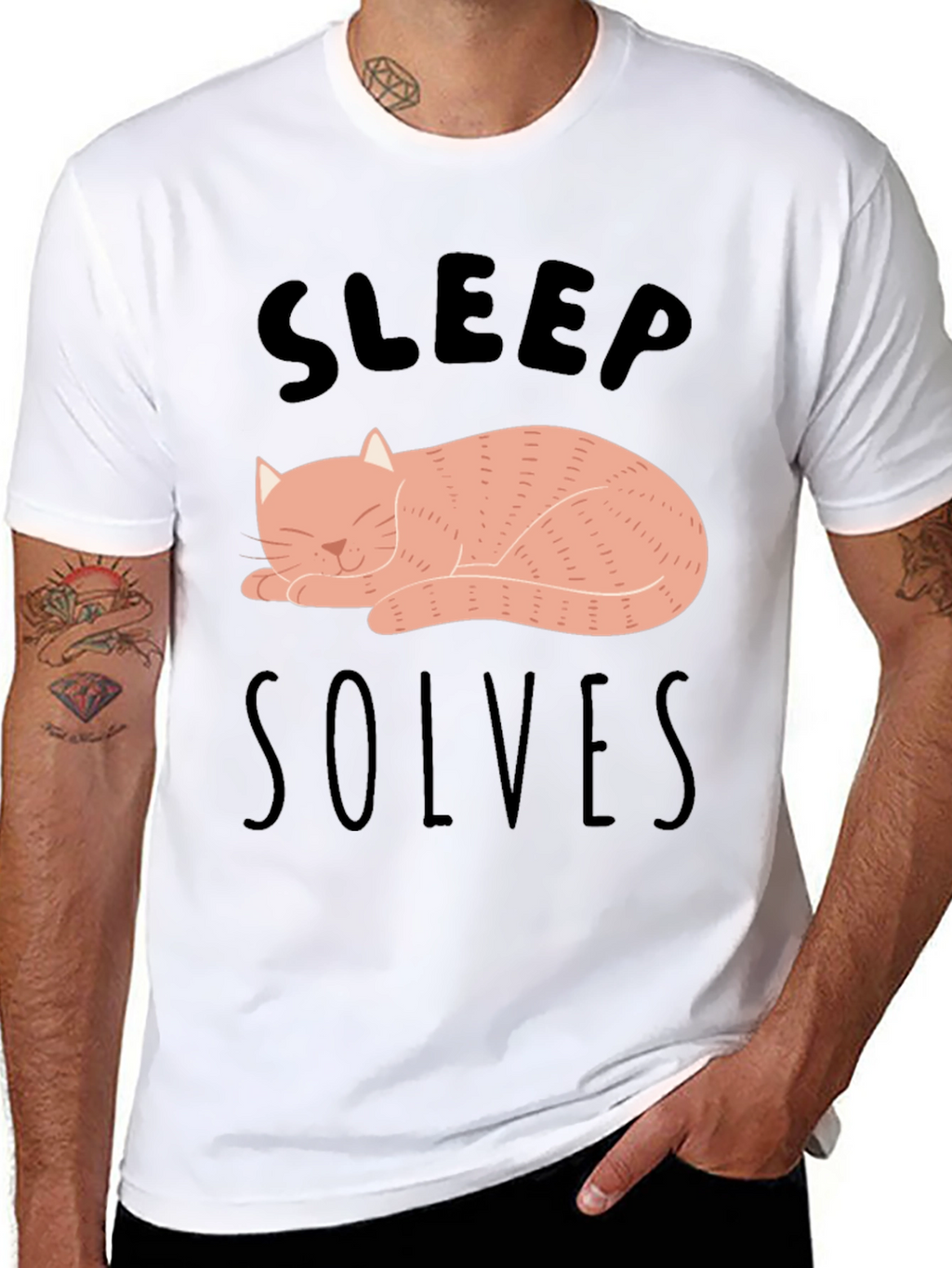 Sleep Solves Everything Cat Graphic T-Shirt