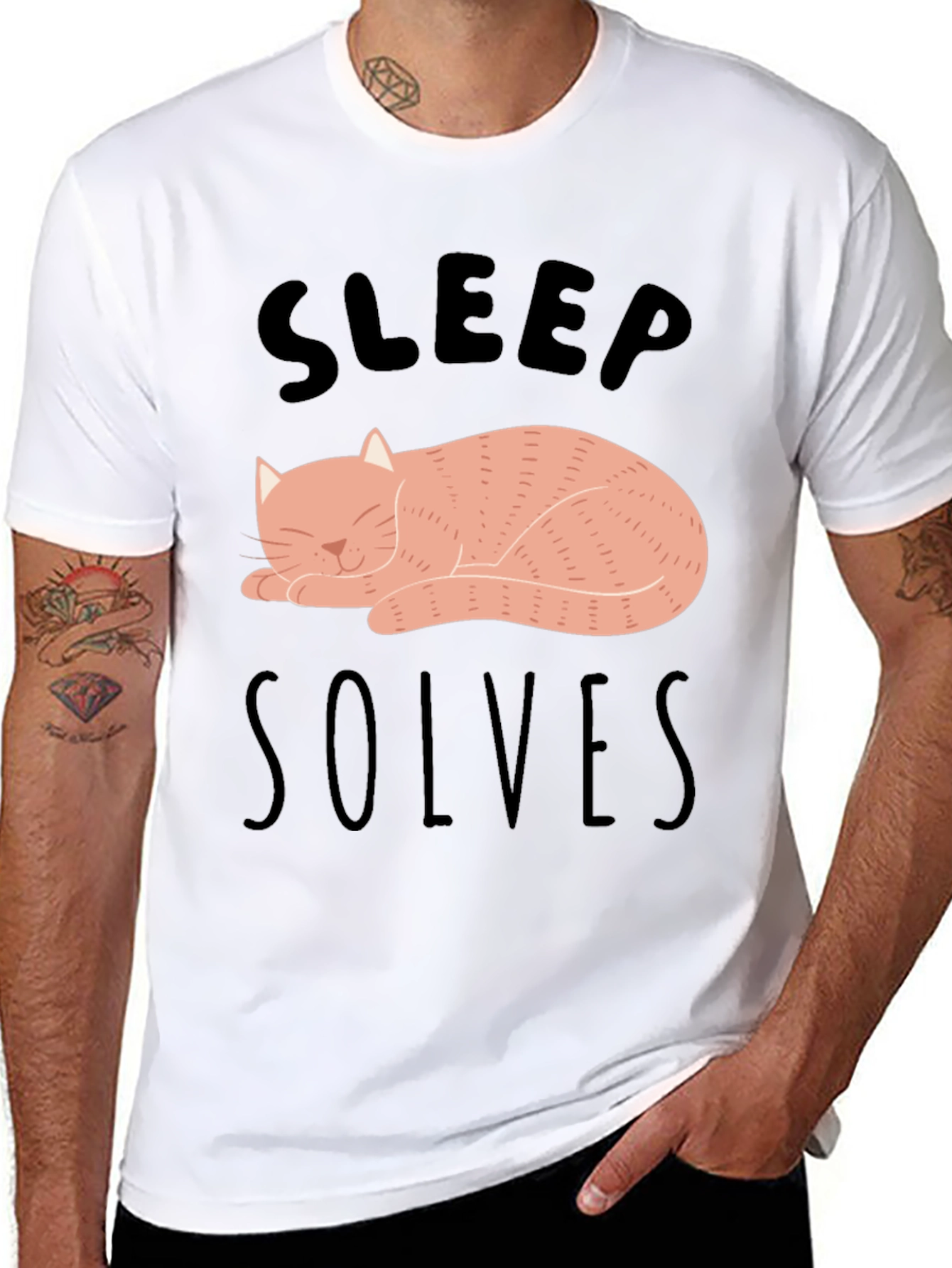Sleep Solves Everything Cat Graphic T-Shirt