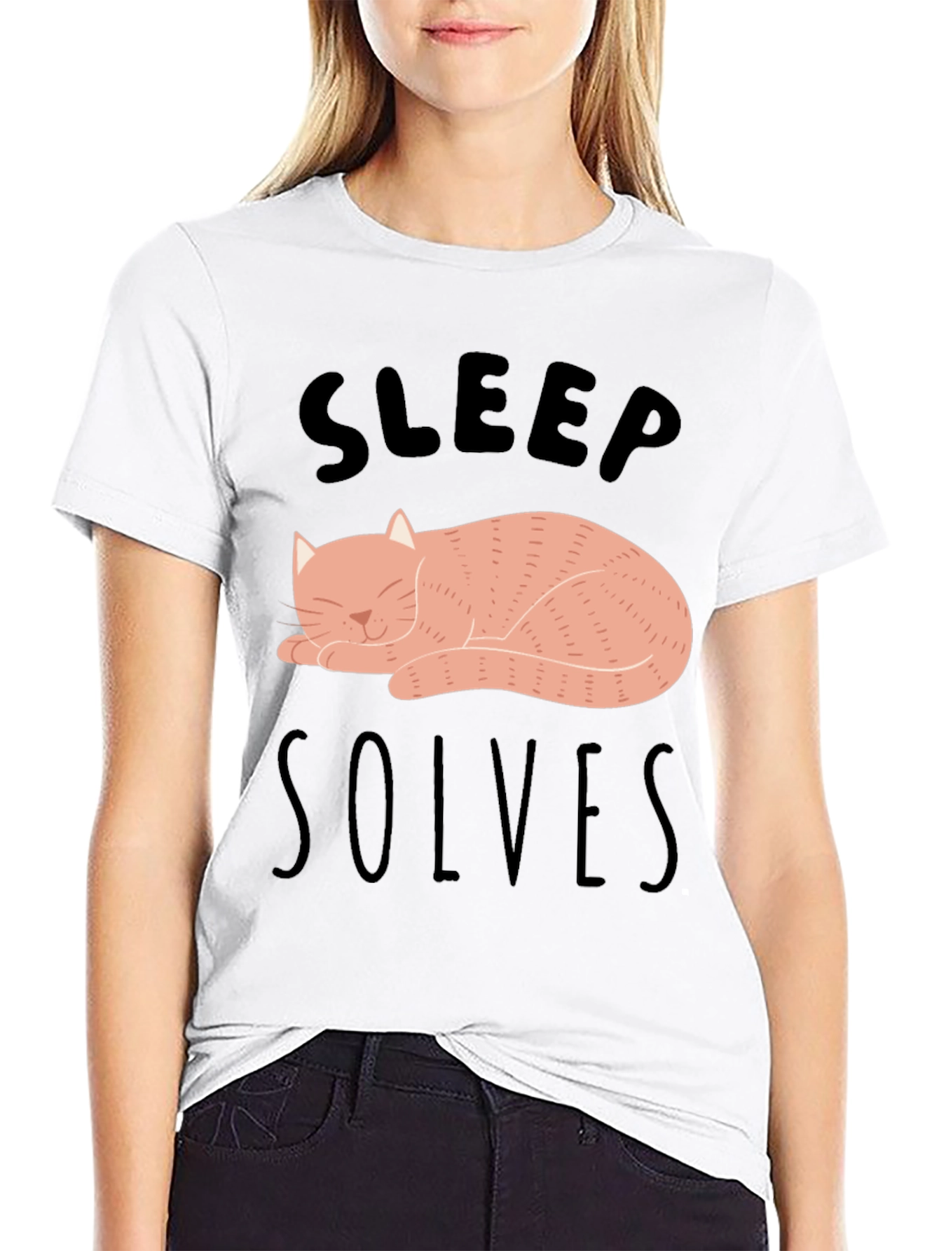 Sleep Solves Everything Cat Graphic T-Shirt