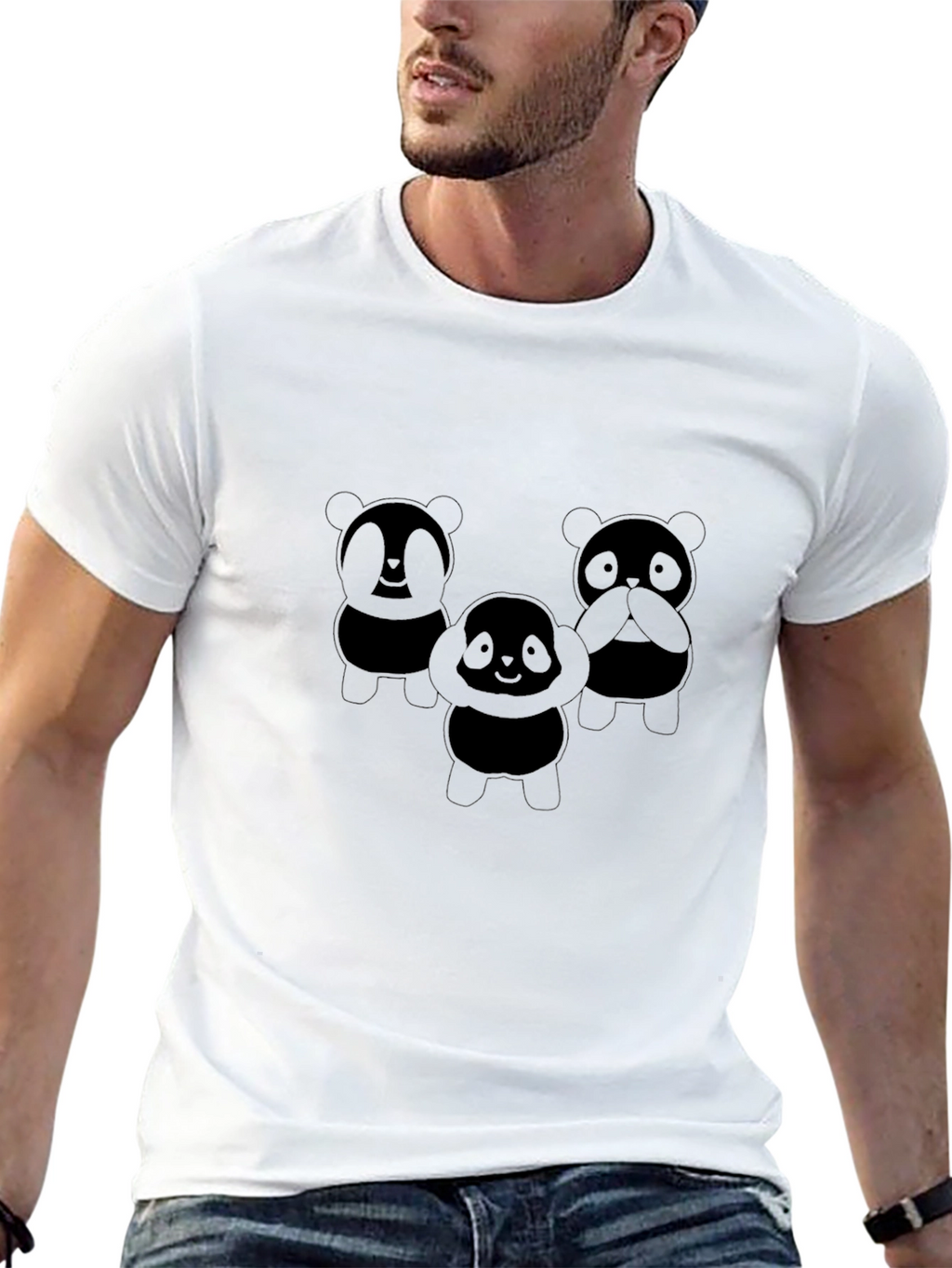 Cute Panda Trio Black T-Shirt