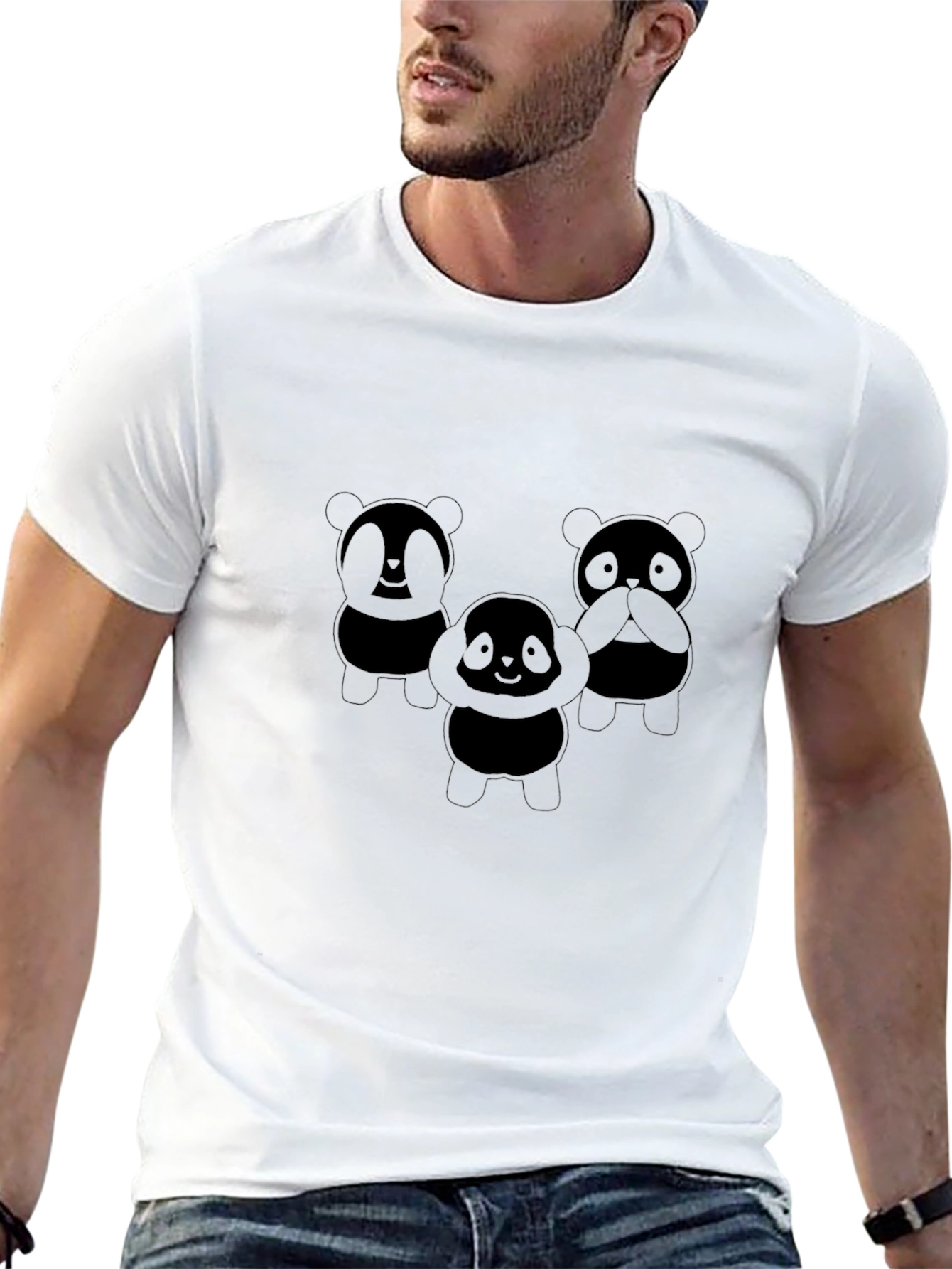 Cute Panda Trio Black T-Shirt