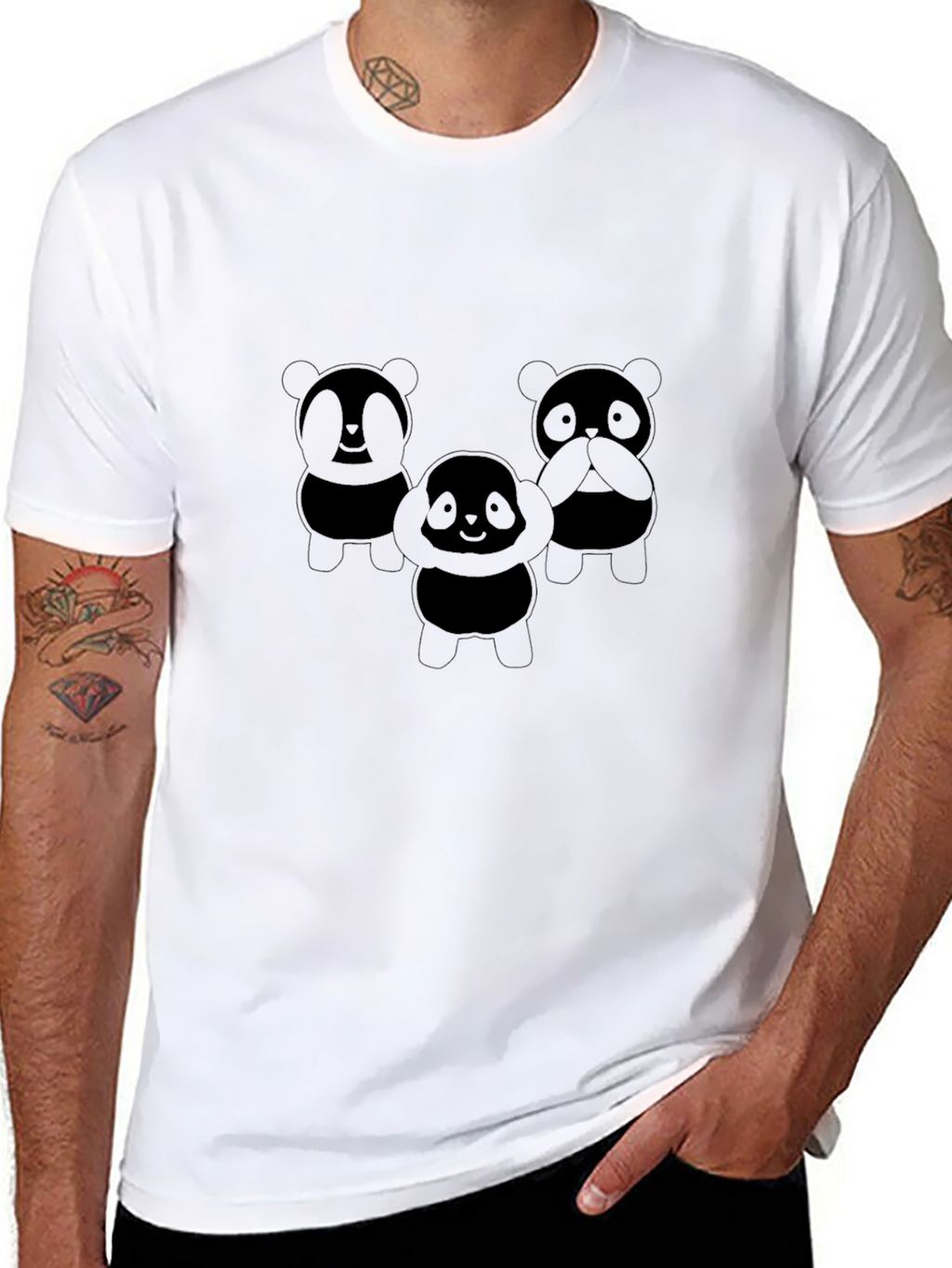 Cute Panda Trio Black T-Shirt