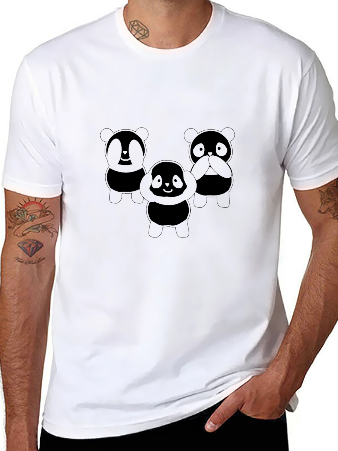 Cute Panda Trio Black T-Shirt