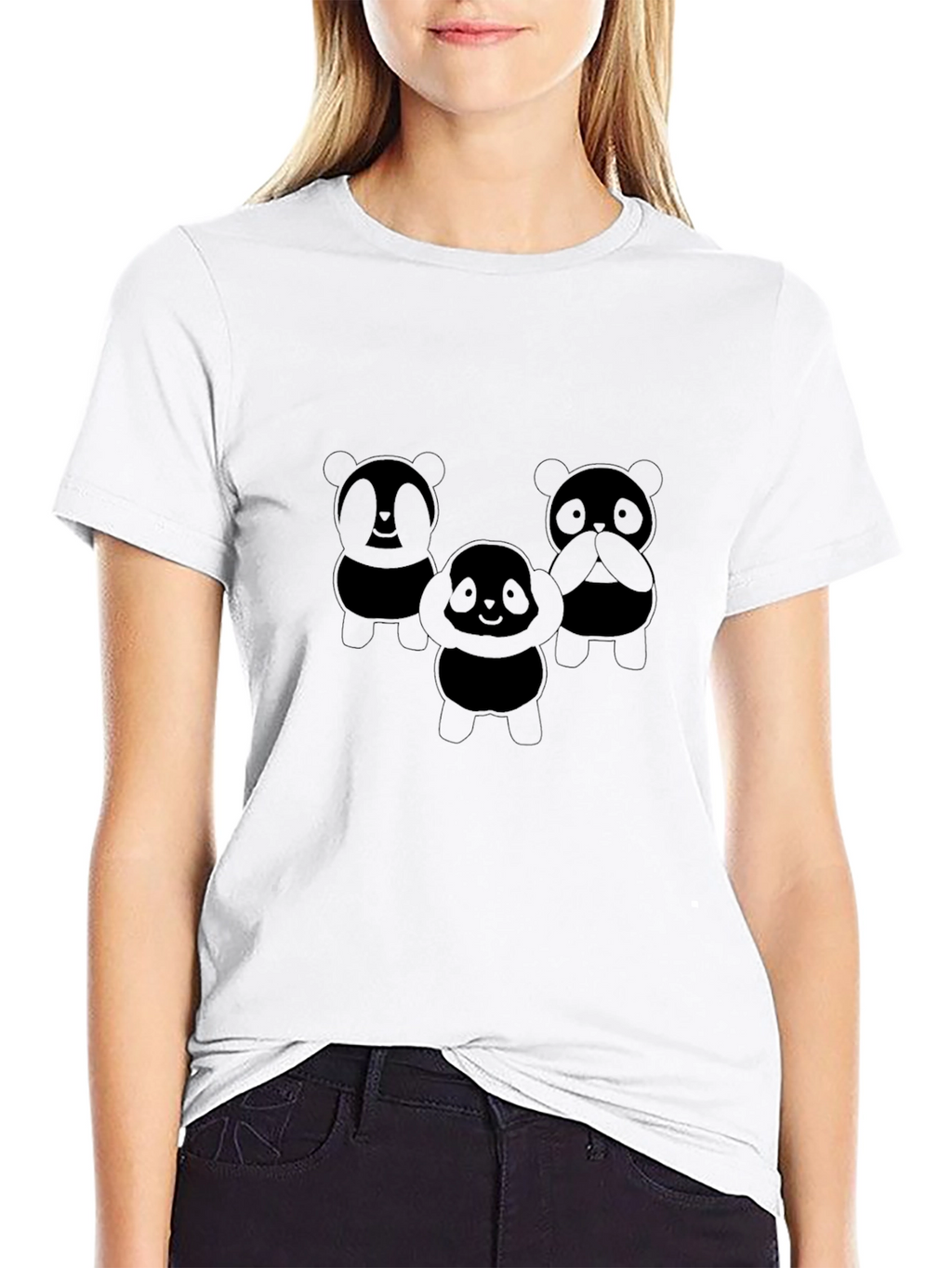 Cute Panda Trio Black T-Shirt