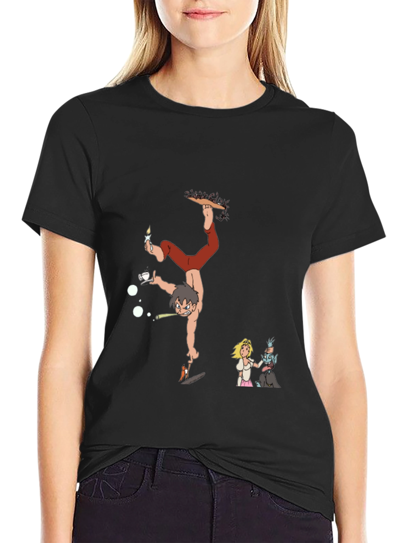 Unique Cartoon Graphic Black T-Shirt