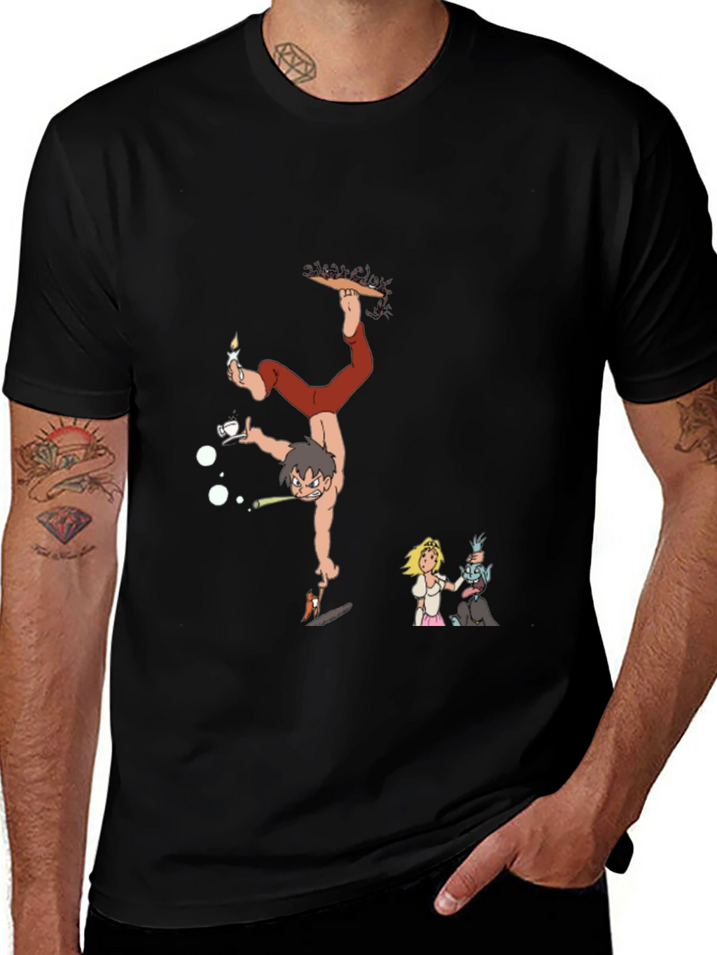 Unique Cartoon Graphic Black T-Shirt