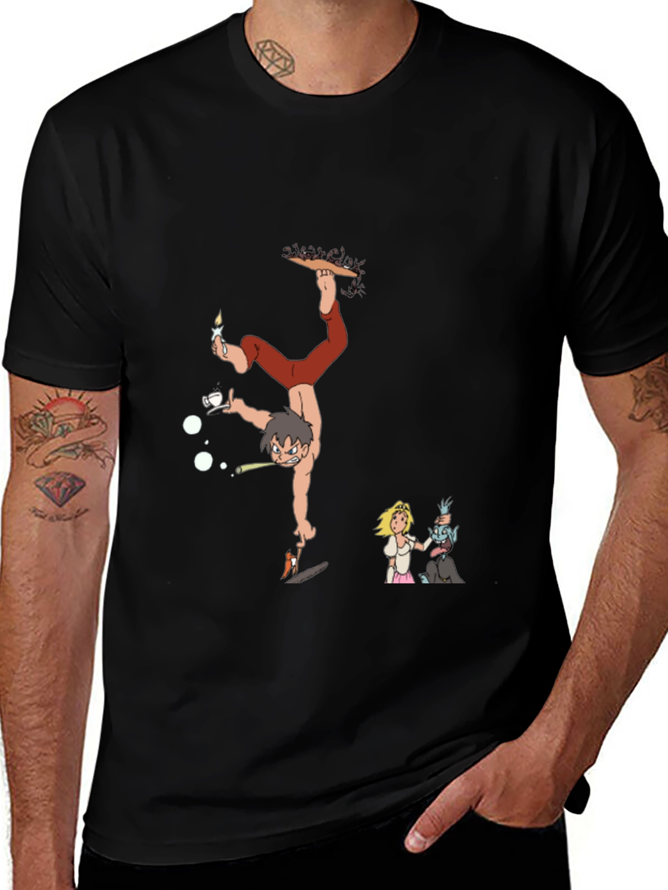 Unique Cartoon Graphic Black T-Shirt