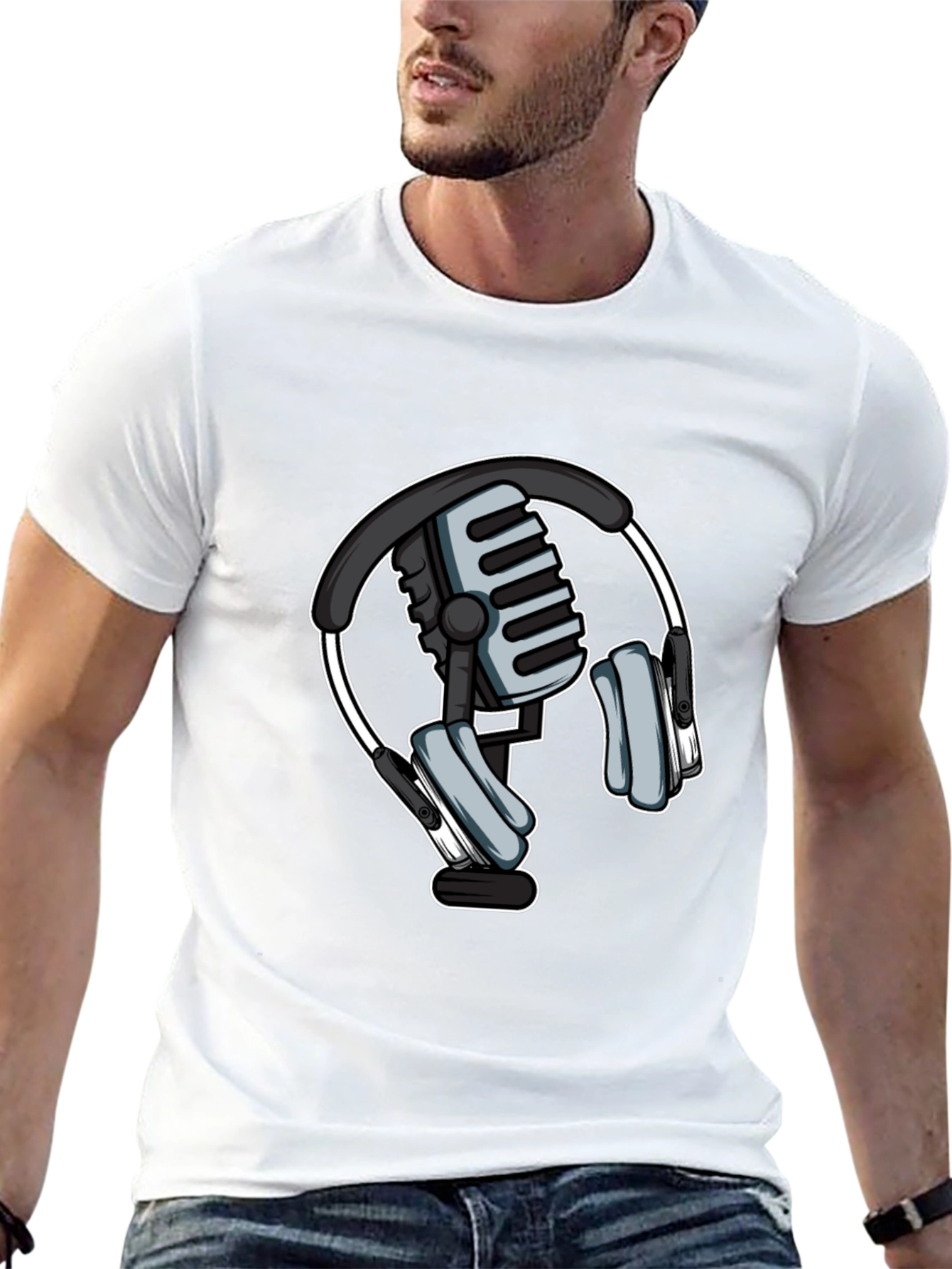 Podcast Microphone & Headphone Graphic Tee