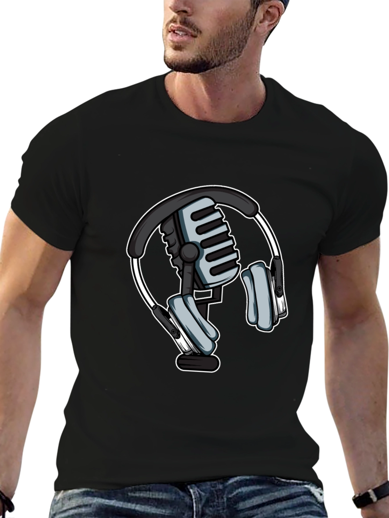 Podcast Microphone & Headphone Graphic Tee