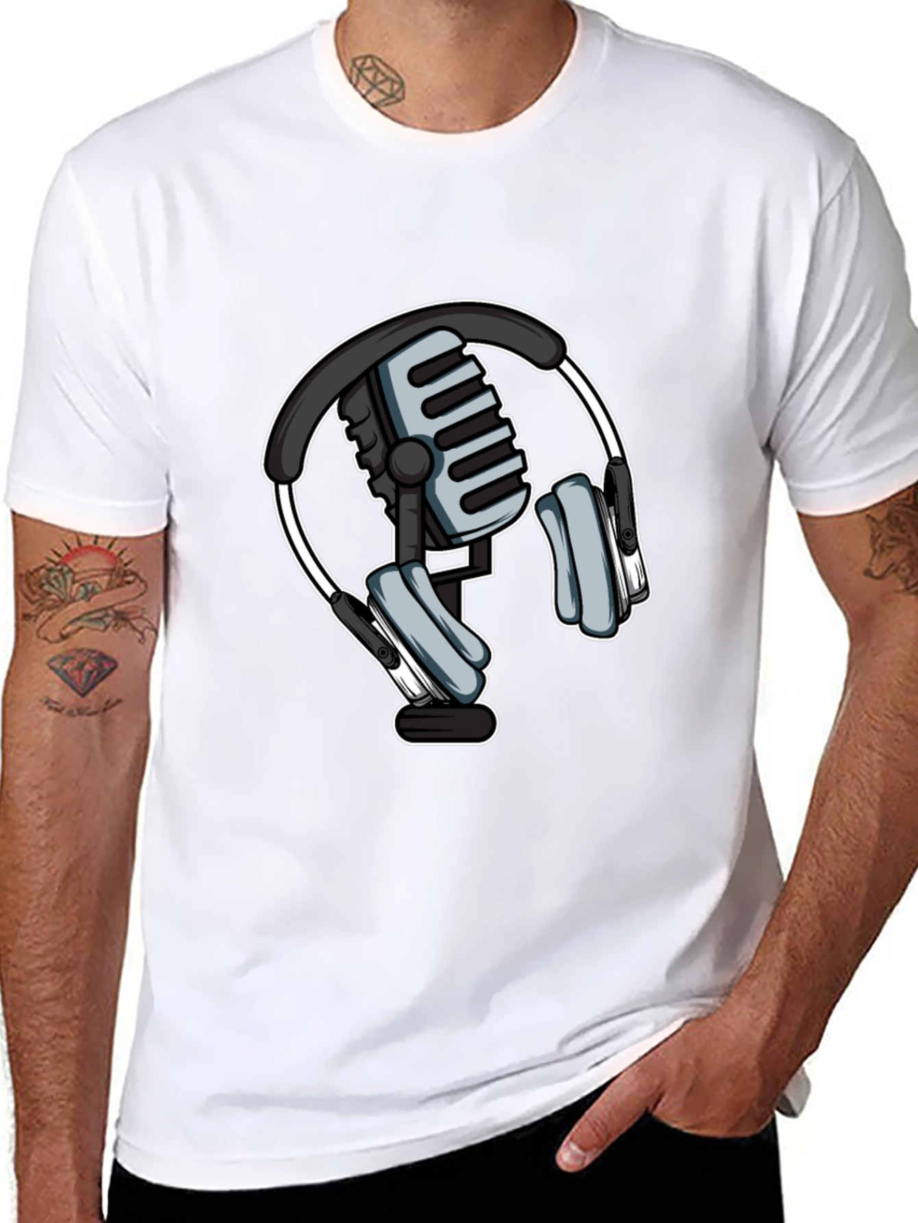 Podcast Microphone & Headphone Graphic Tee