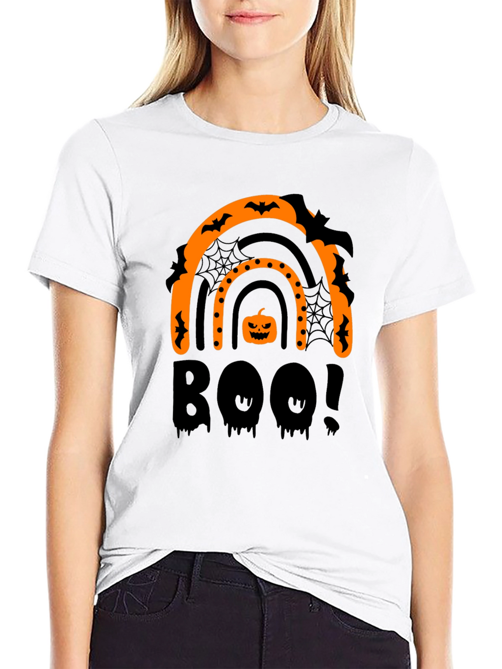 Halloween Boo Rainbow Black T-Shirt