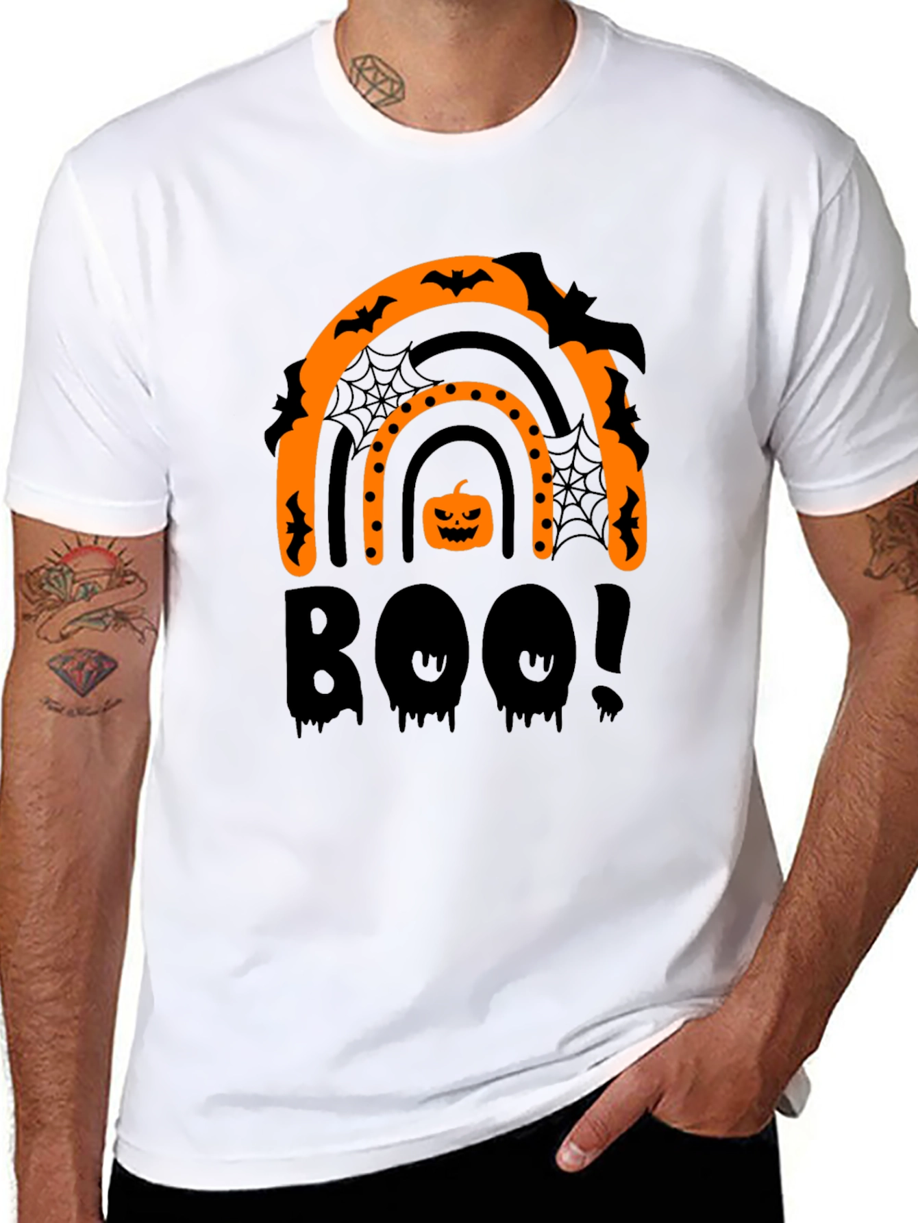 Halloween Boo Rainbow Black T-Shirt